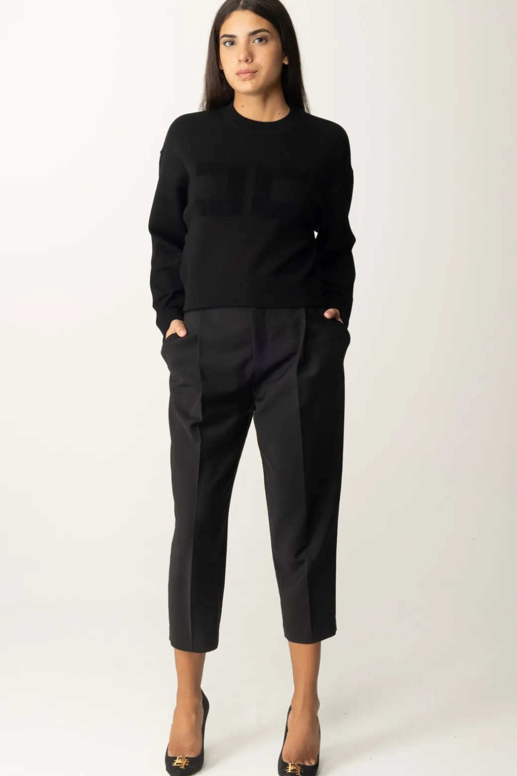Donna Elisabetta Franchi Felpa Cropped con Ricamo Logo