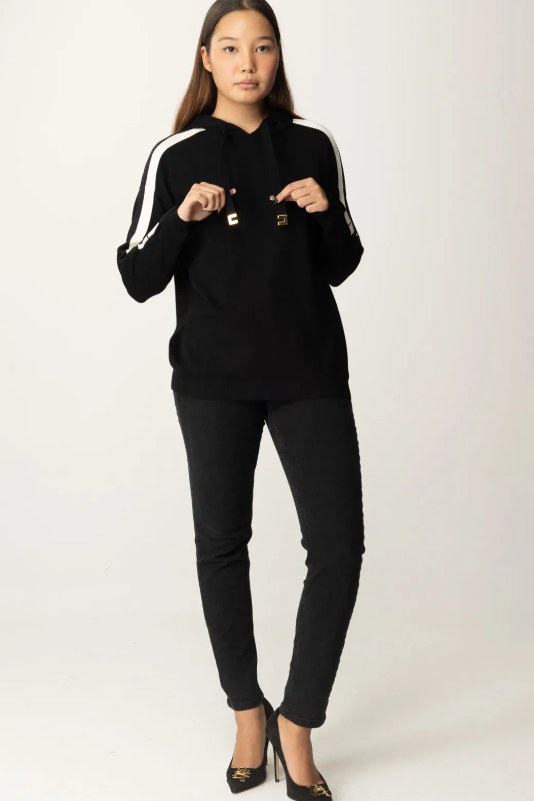 Donna Elisabetta Franchi Felpa Tricot con Bande e Logo