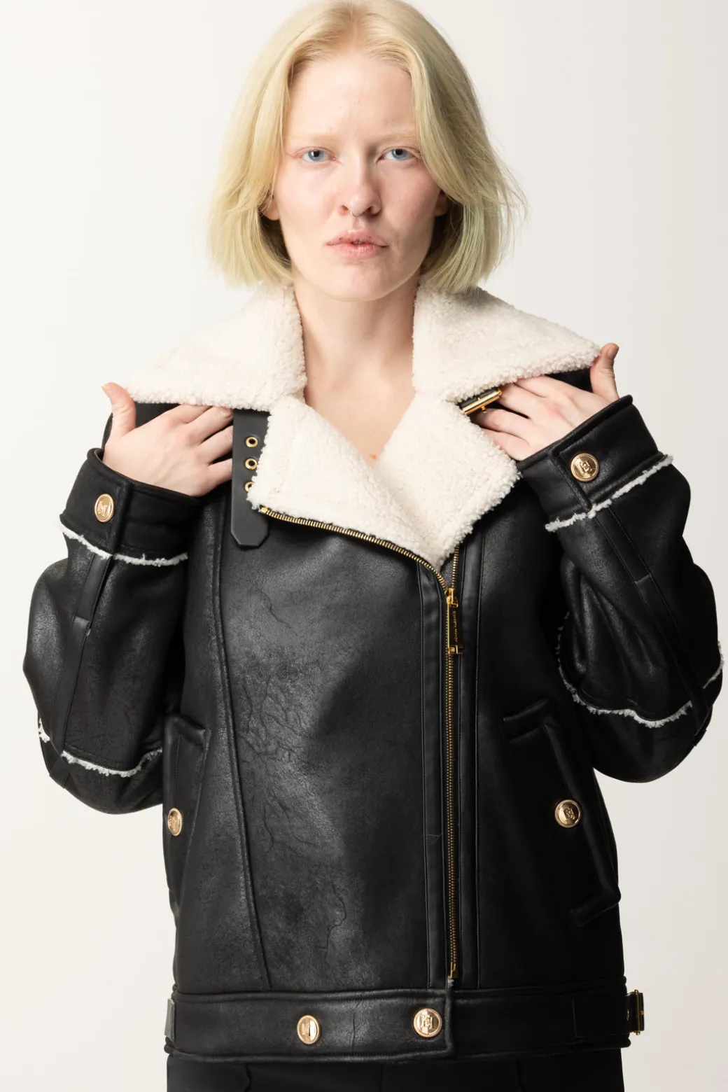 Donna Elisabetta Franchi Giacca Aviatore Effetto Pelle