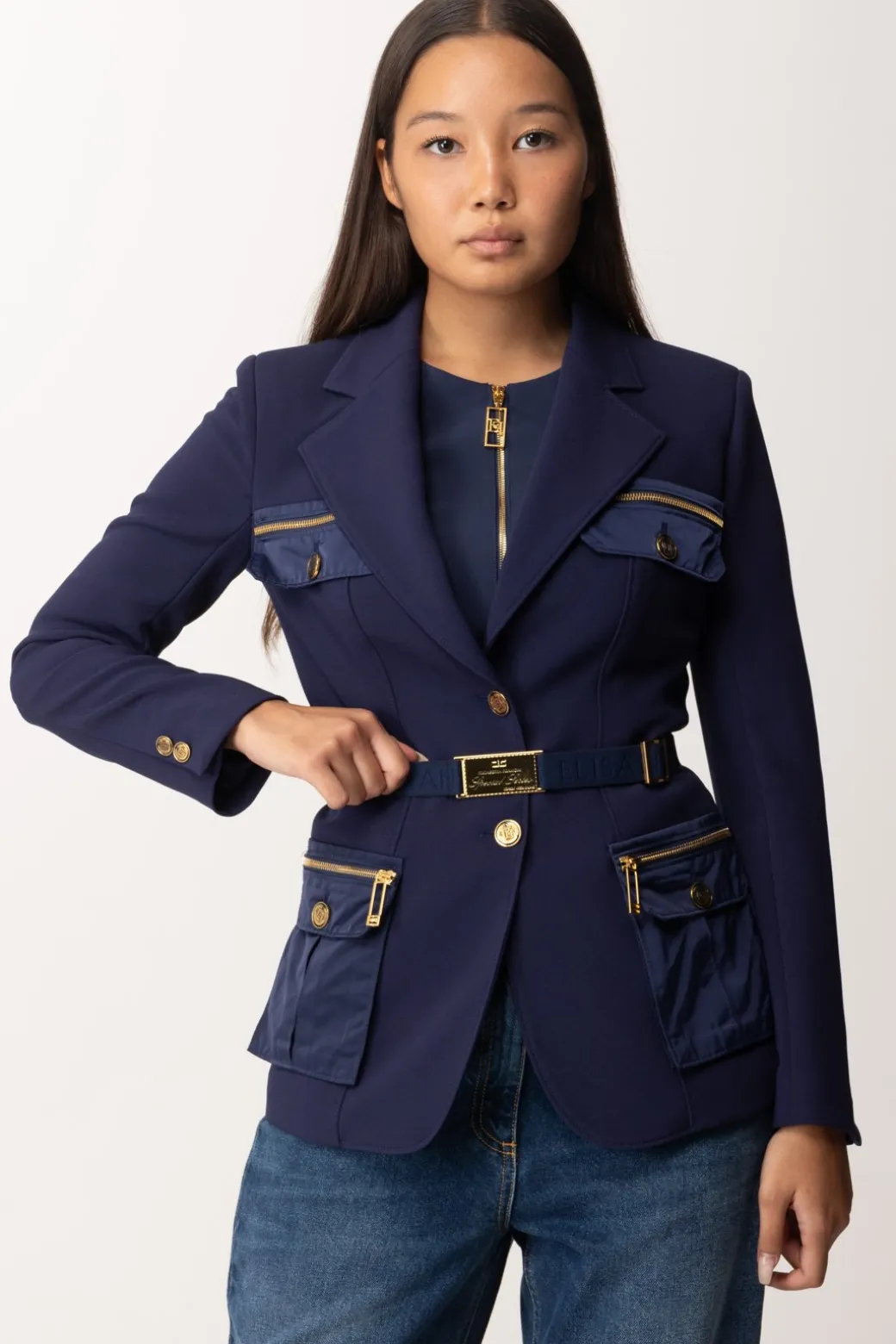 Donna Elisabetta Franchi Giacca con Tasconi e Cintura