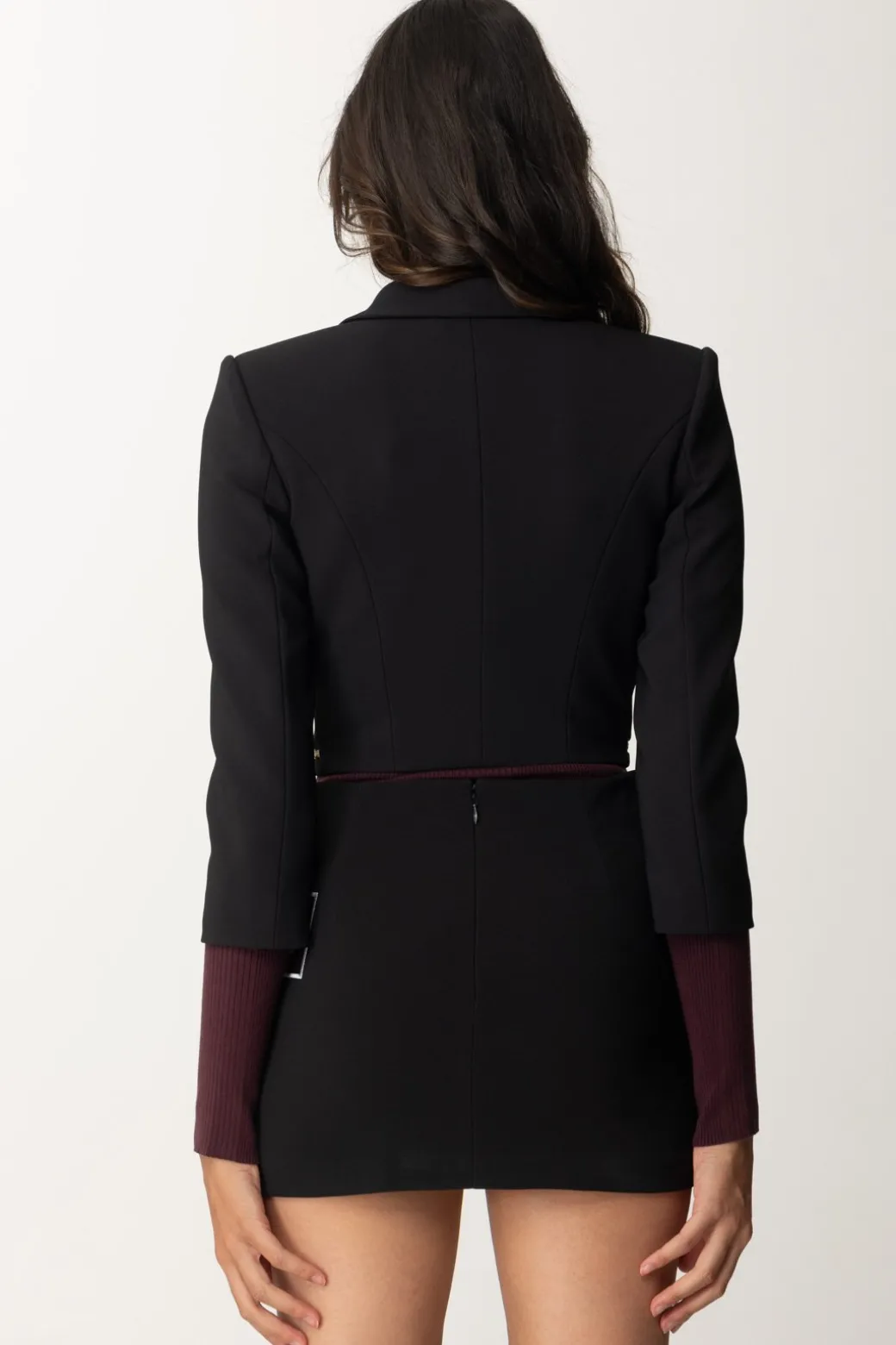 Donna Elisabetta Franchi Giacca Crop con Zip e Maniche a Tre Quarti