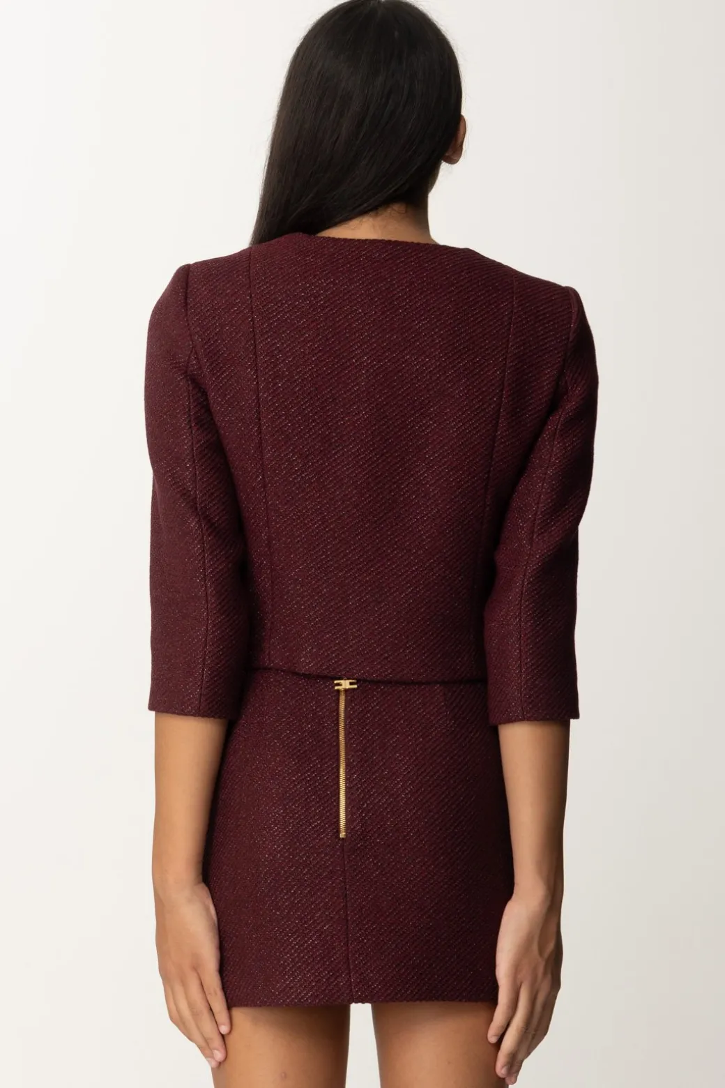Donna Elisabetta Franchi Giacca Crop con Zip e Maniche a Tre Quarti