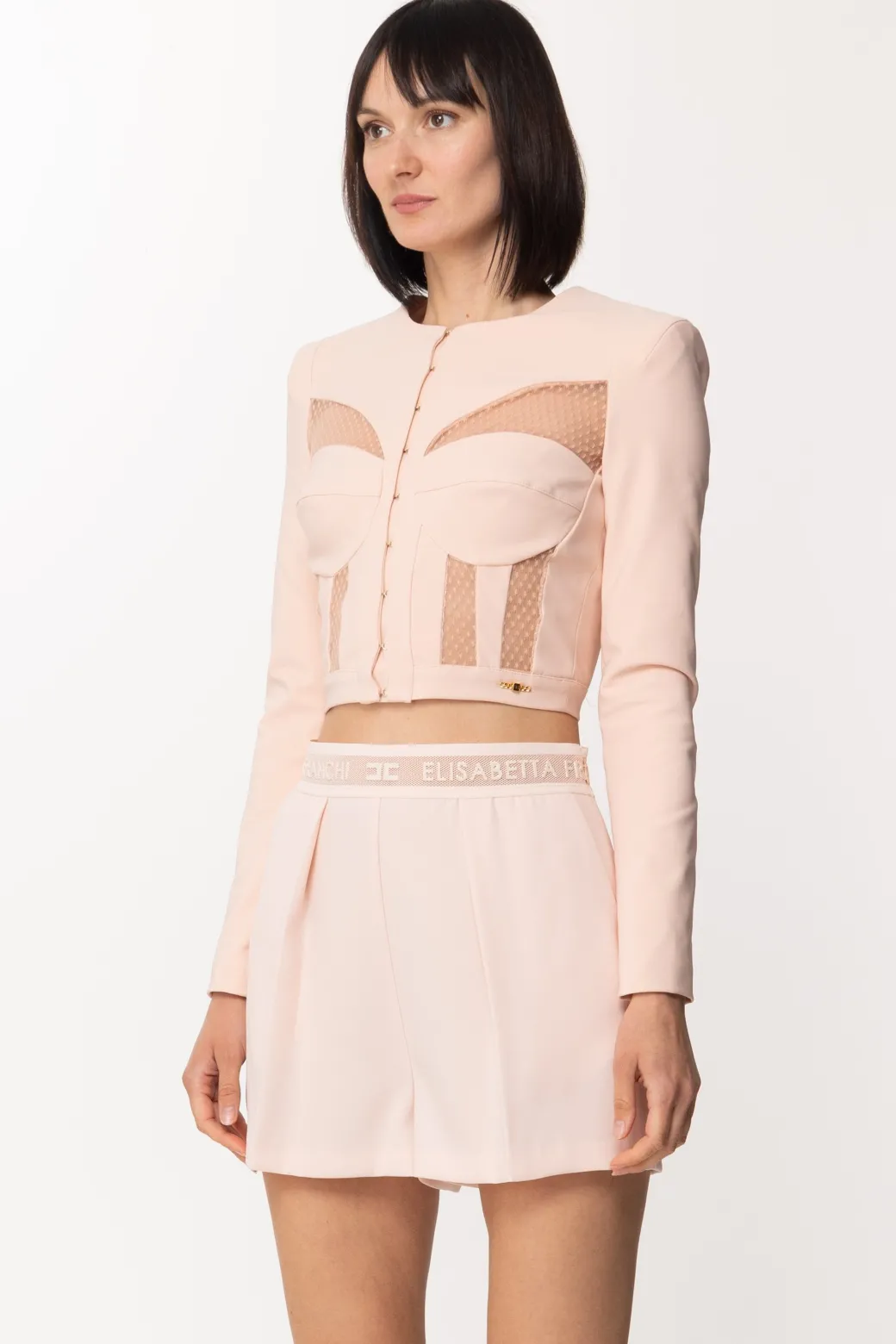 Donna Elisabetta Franchi Giacca Crop Effetto Bustier