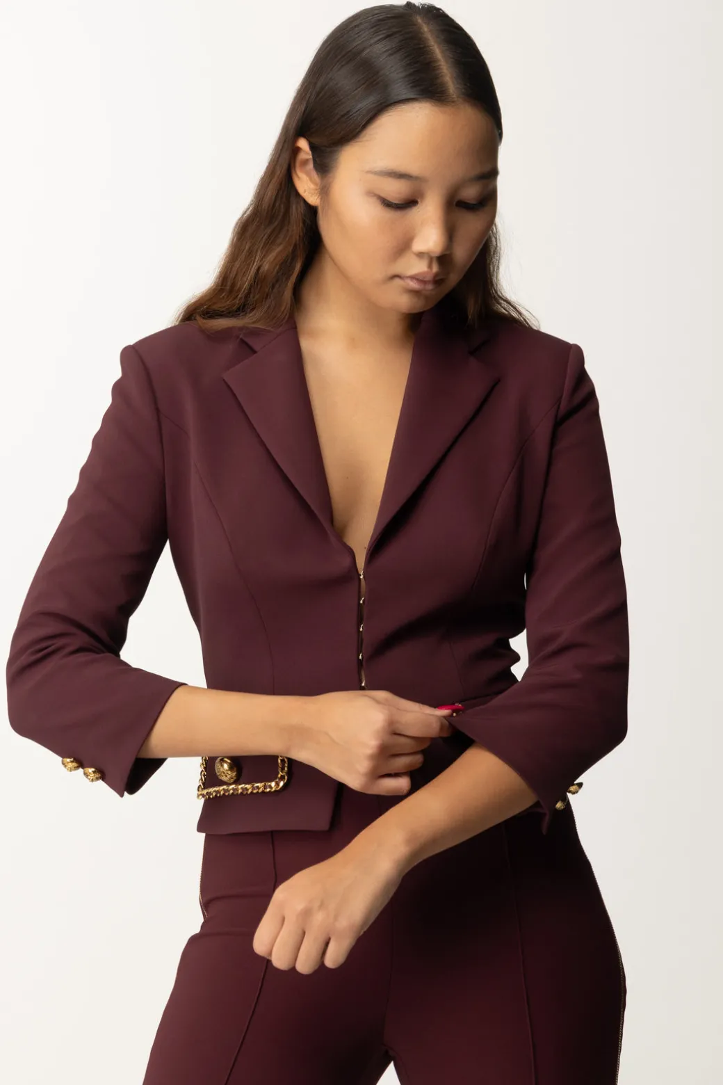 Donna Elisabetta Franchi Giacca Cropped In Crêpe Stretch con Catena