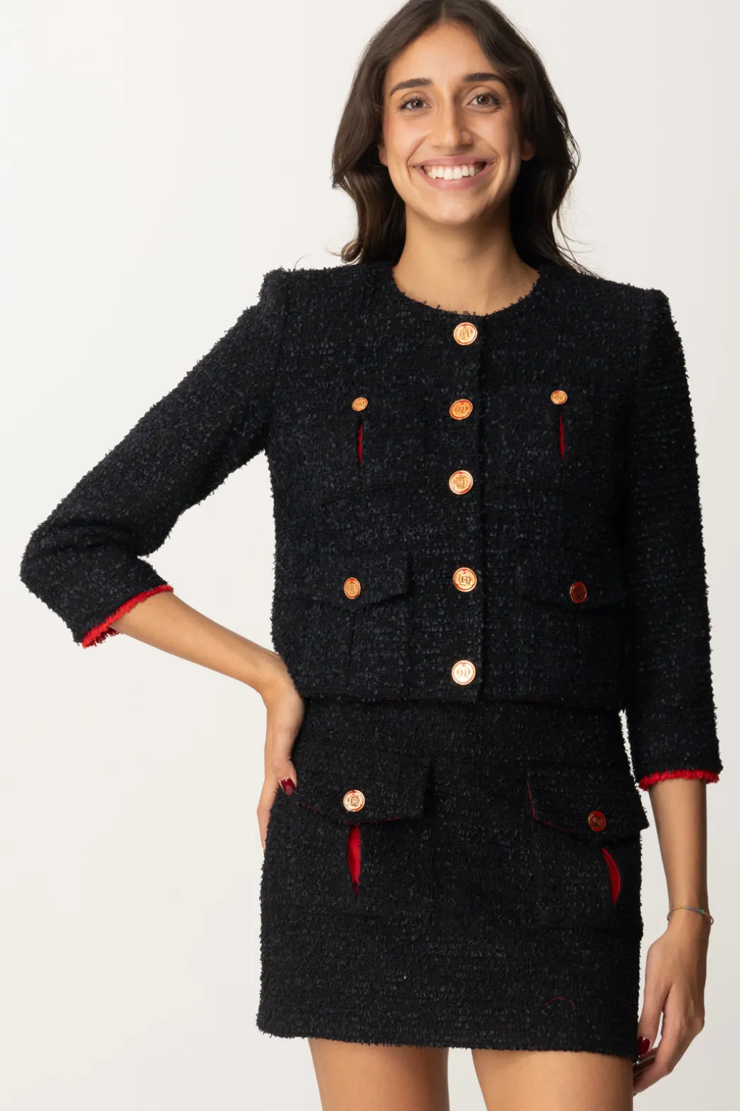 Donna Elisabetta Franchi Giacca Cropped In Tweed con Tasche