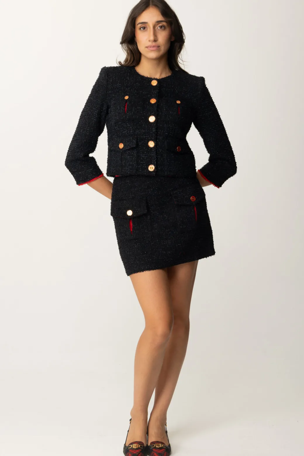 Donna Elisabetta Franchi Giacca Cropped In Tweed con Tasche