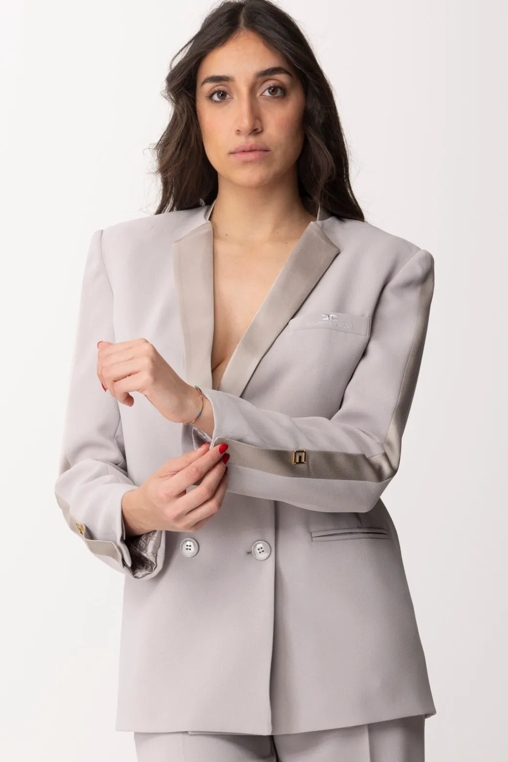 Donna Elisabetta Franchi Giacca Doppiopetto con Revers In Raso