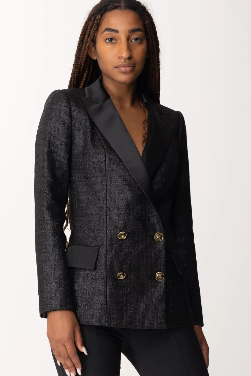 Donna Elisabetta Franchi Giacca Doppiopetto In Tweed Laminato