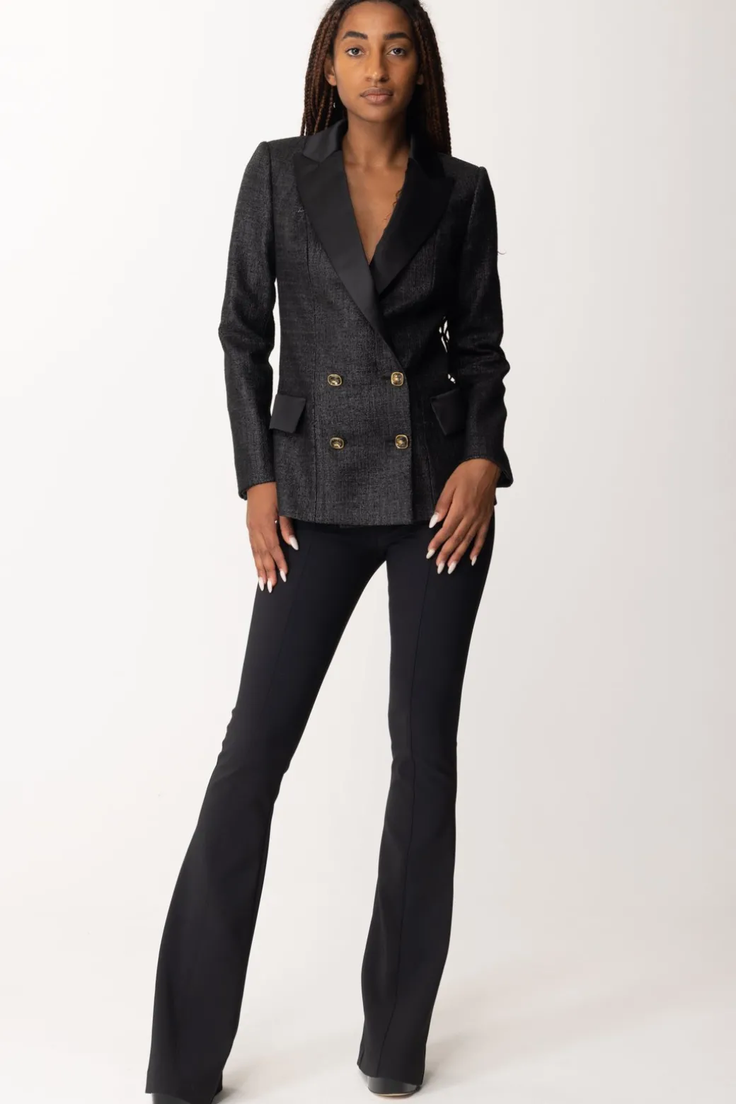 Donna Elisabetta Franchi Giacca Doppiopetto In Tweed Laminato