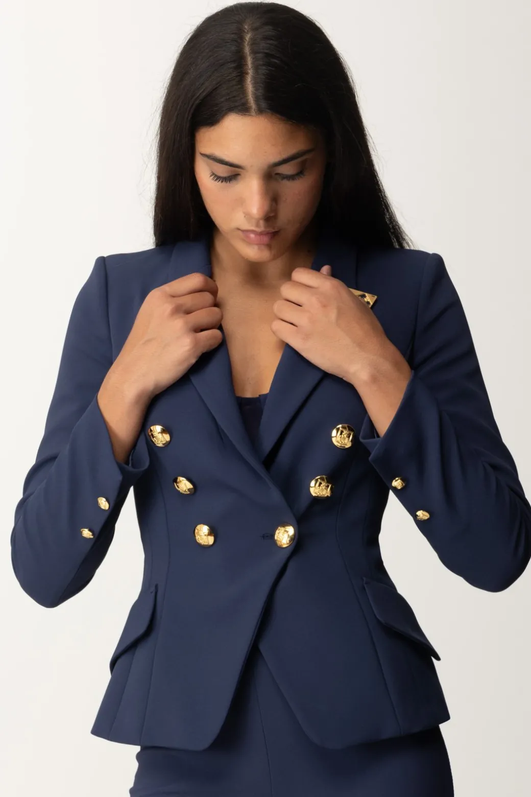 Donna Elisabetta Franchi Giacca Doppiopetto Stretch con Puntali Gold