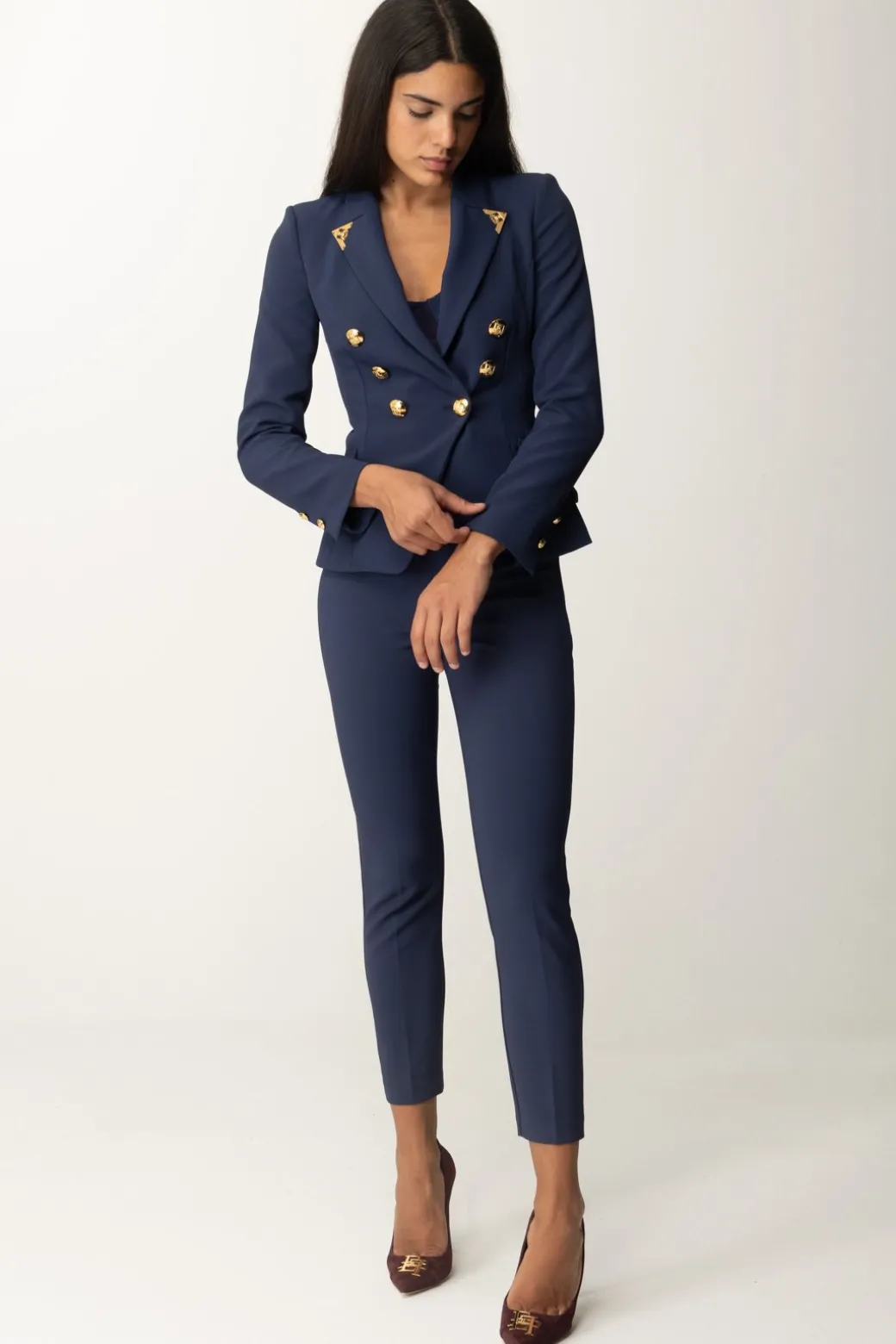 Donna Elisabetta Franchi Giacca Doppiopetto Stretch con Puntali Gold