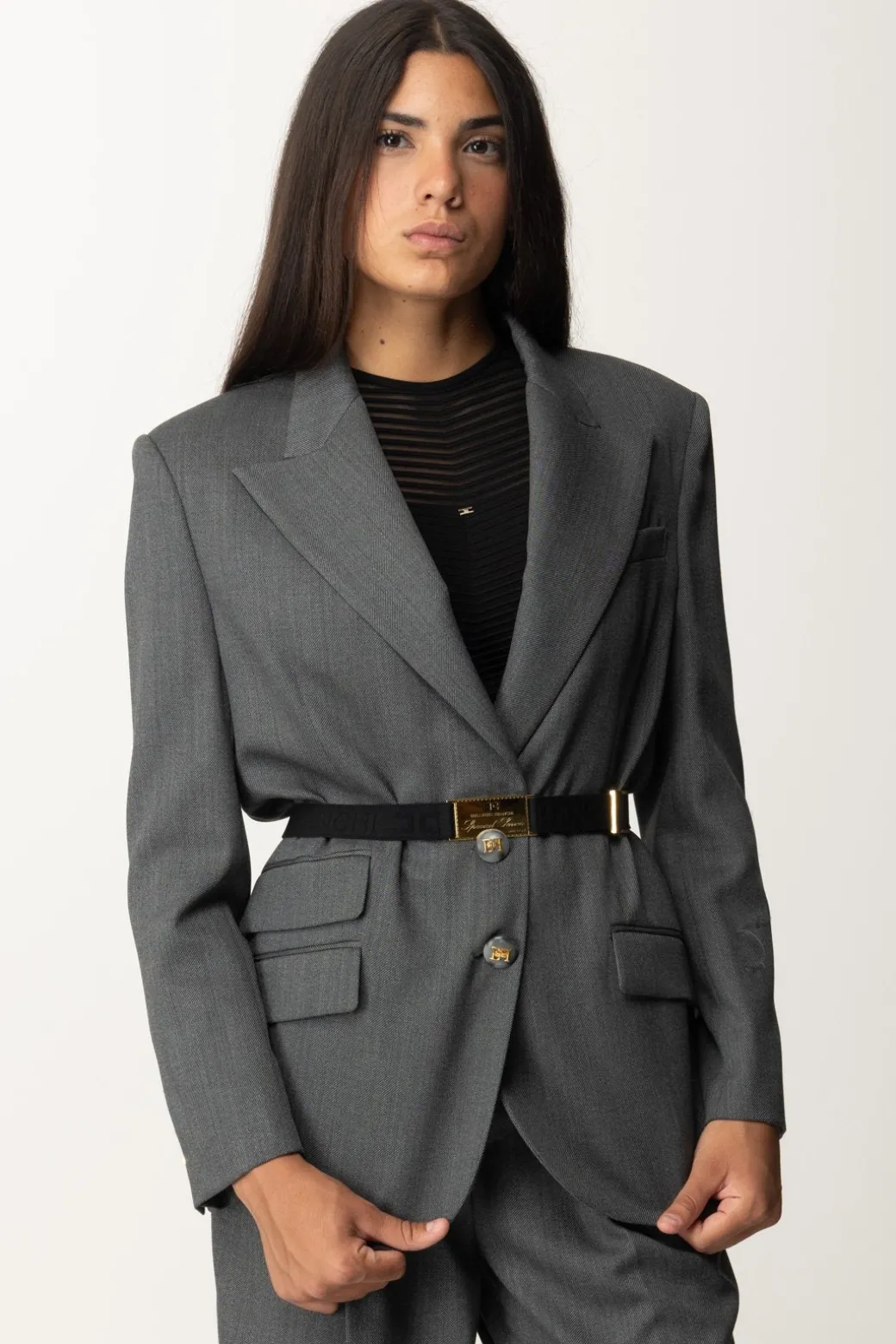 Donna Elisabetta Franchi Giacca In Fresco Lana con Cintura