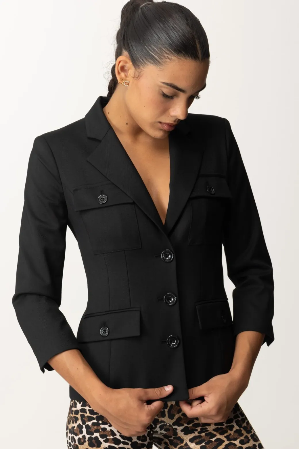 Donna Elisabetta Franchi Giacca In Fresco Lana con Maniche a 3/4