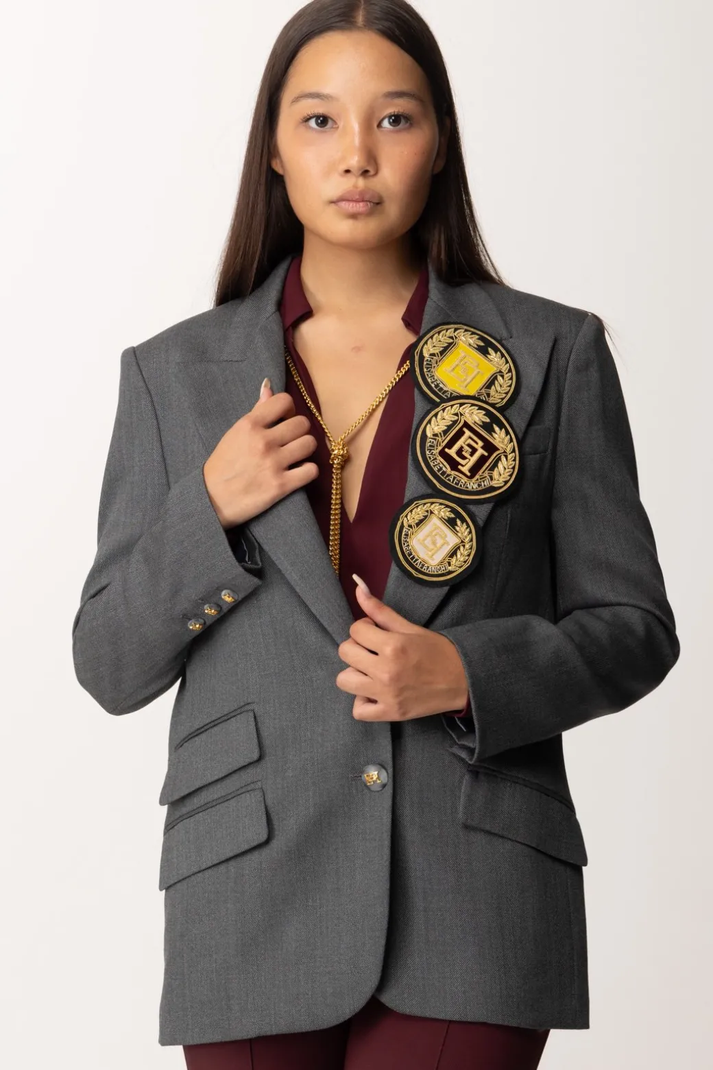 Donna Elisabetta Franchi Giacca In Fresco Lana con Patch