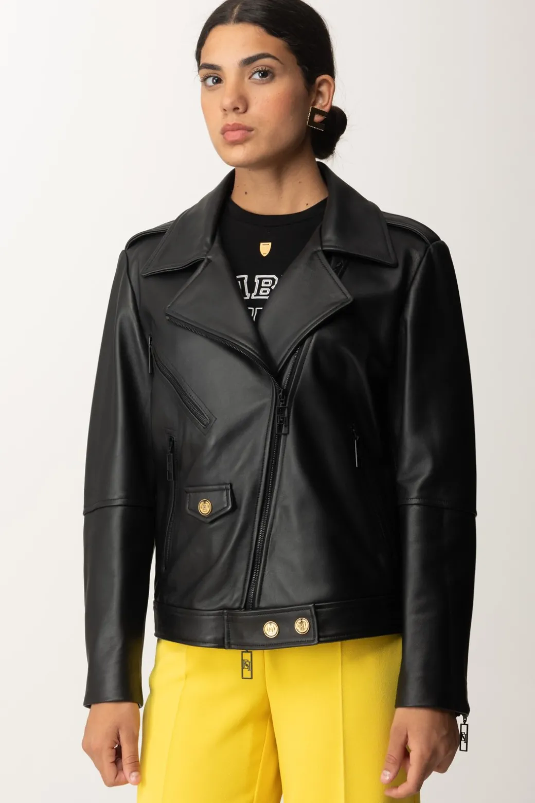 Donna Elisabetta Franchi Giacca In Pelle Biker Oversize