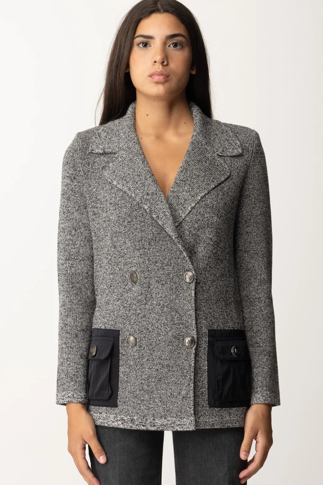 Donna Elisabetta Franchi Giacca In Viscosa Melange con Tasche In Vela