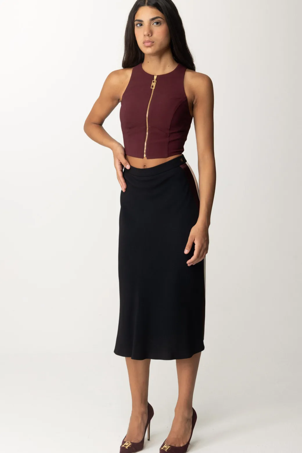 Donna Elisabetta Franchi Gonna In Satin con Bande Colorate