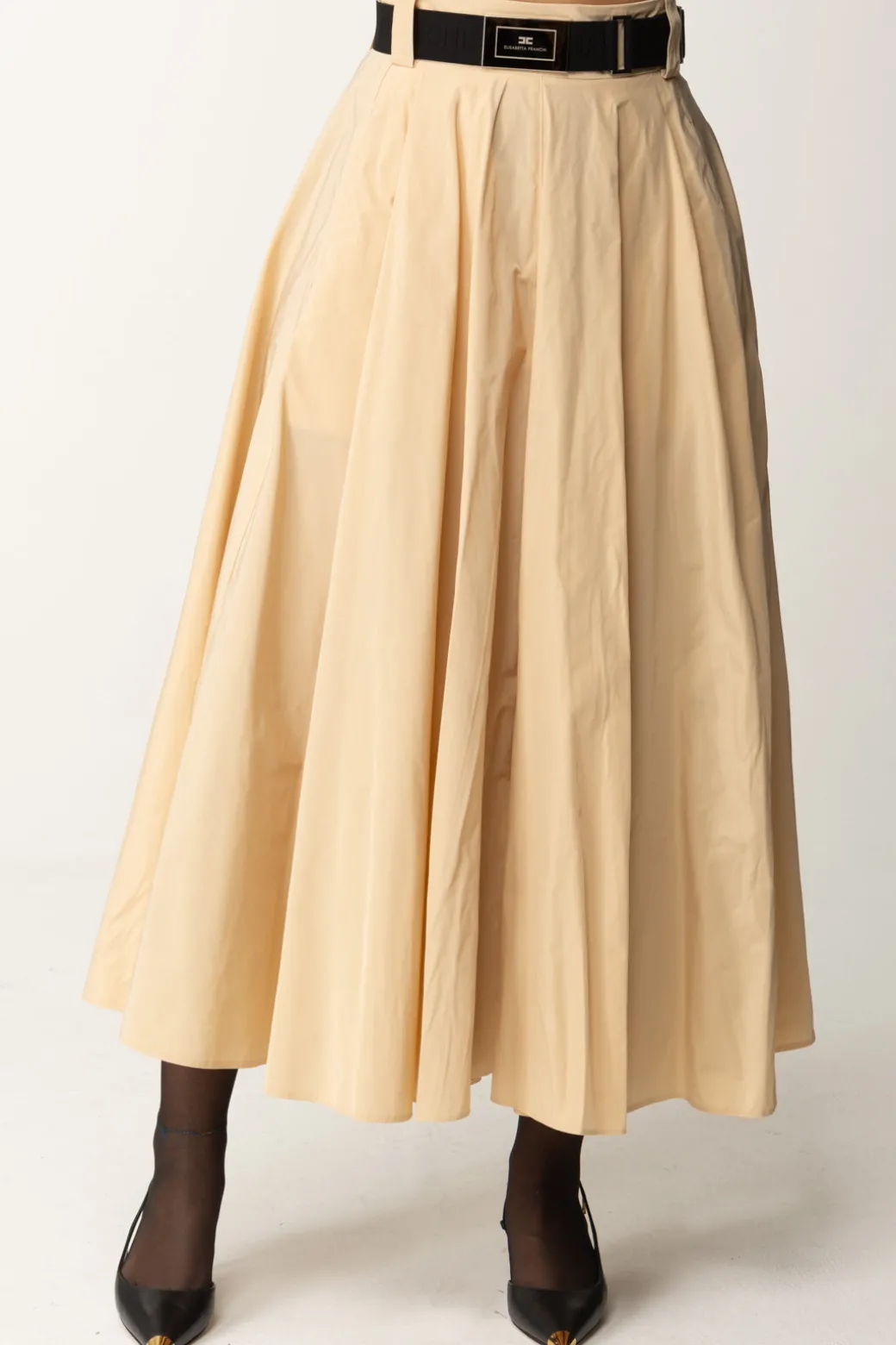 Donna Elisabetta Franchi Gonna Longuette a Pieghe con Cintura