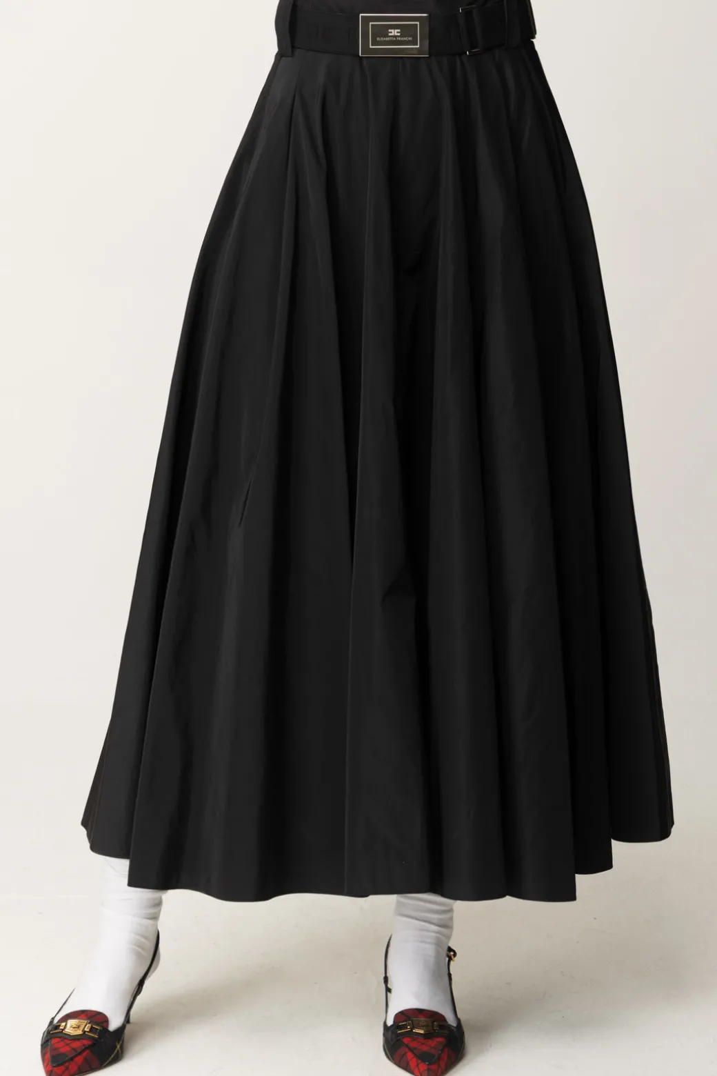 Donna Elisabetta Franchi Gonna Longuette a Pieghe con Cintura