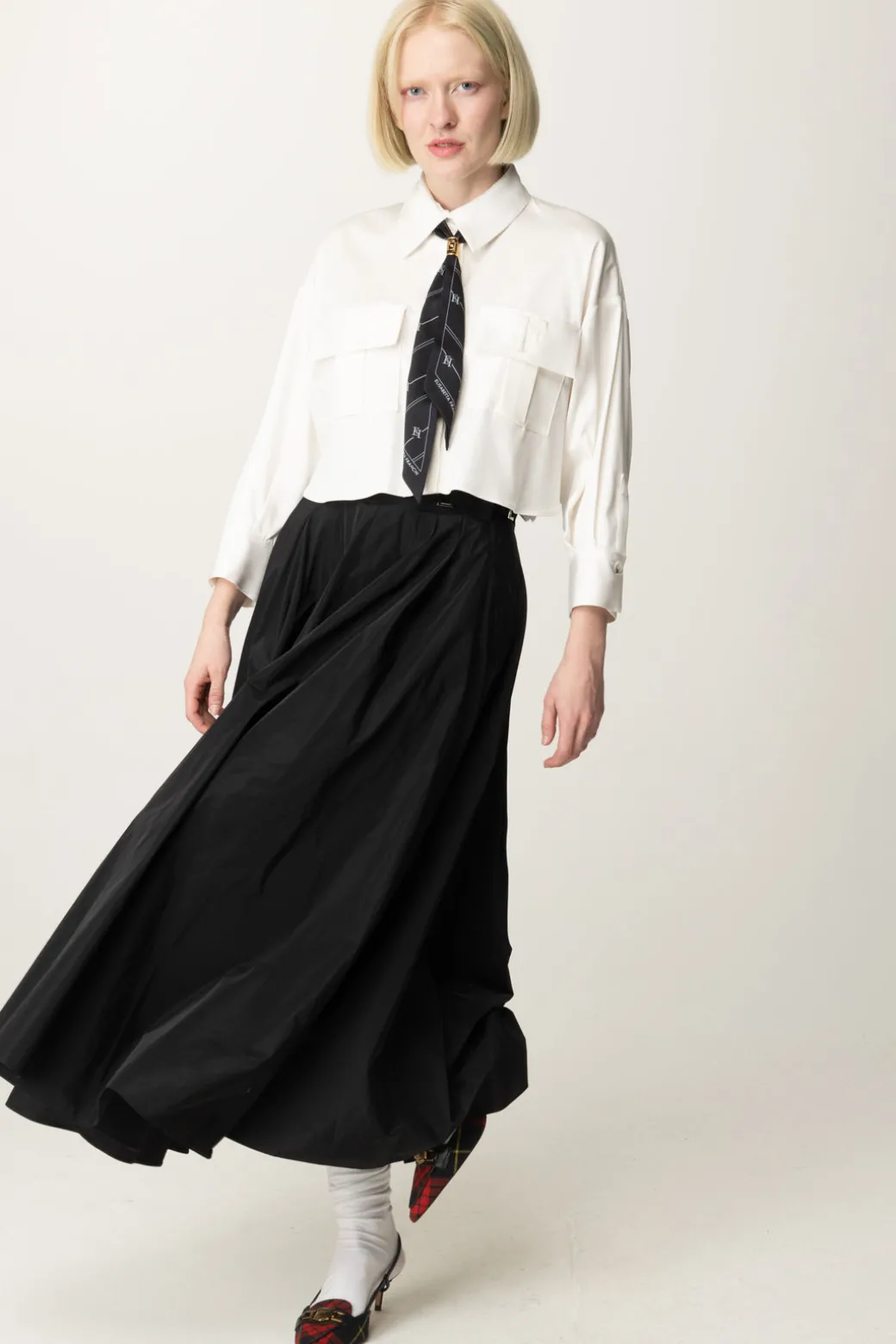 Donna Elisabetta Franchi Gonna Longuette a Pieghe con Cintura