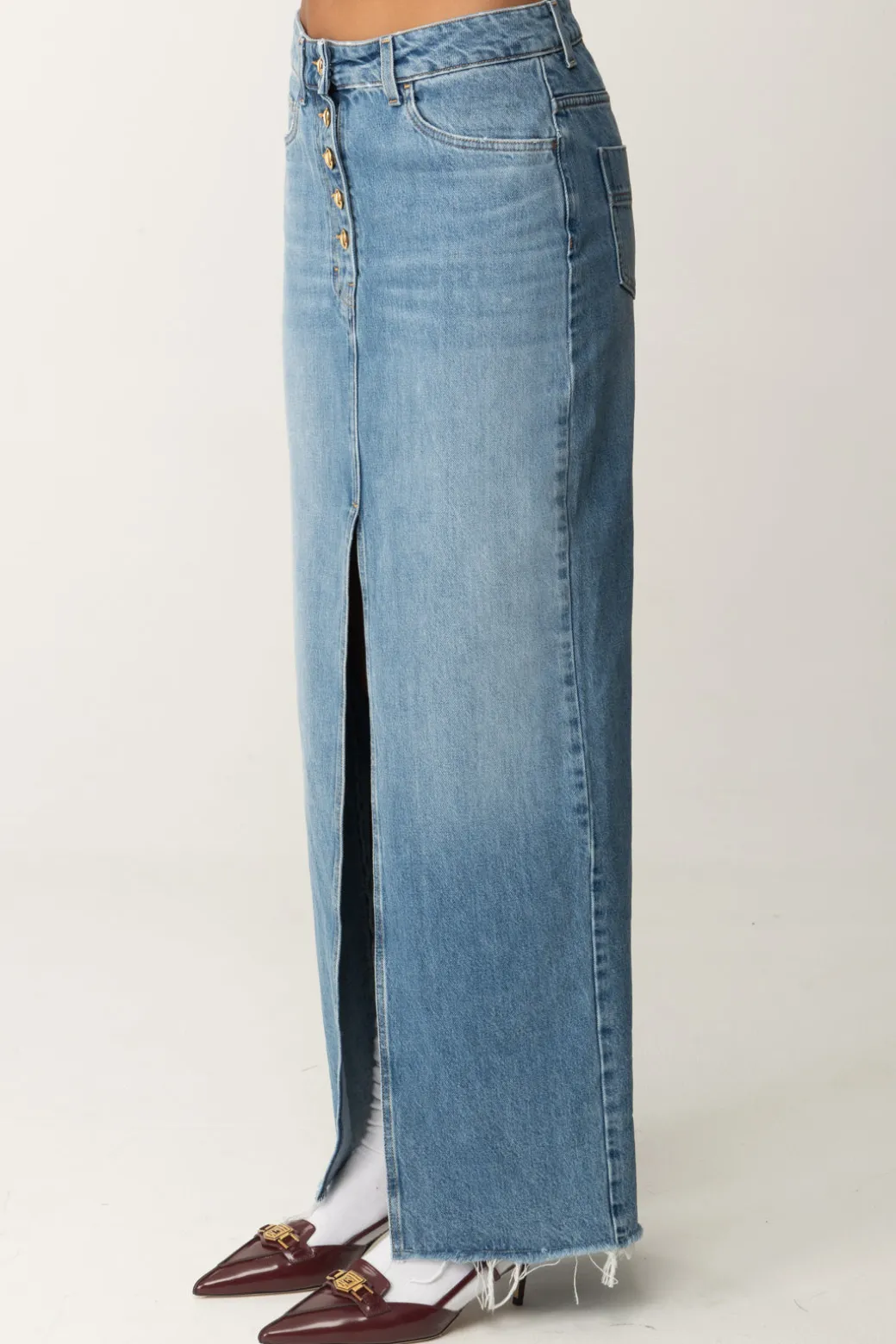 Donna Elisabetta Franchi Gonna Lunga In Jeans con Spacco Frontale