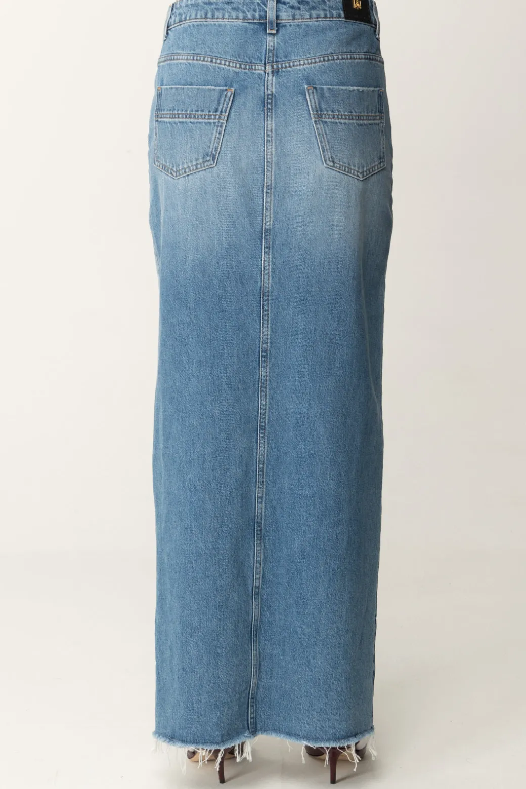 Donna Elisabetta Franchi Gonna Lunga In Jeans con Spacco Frontale