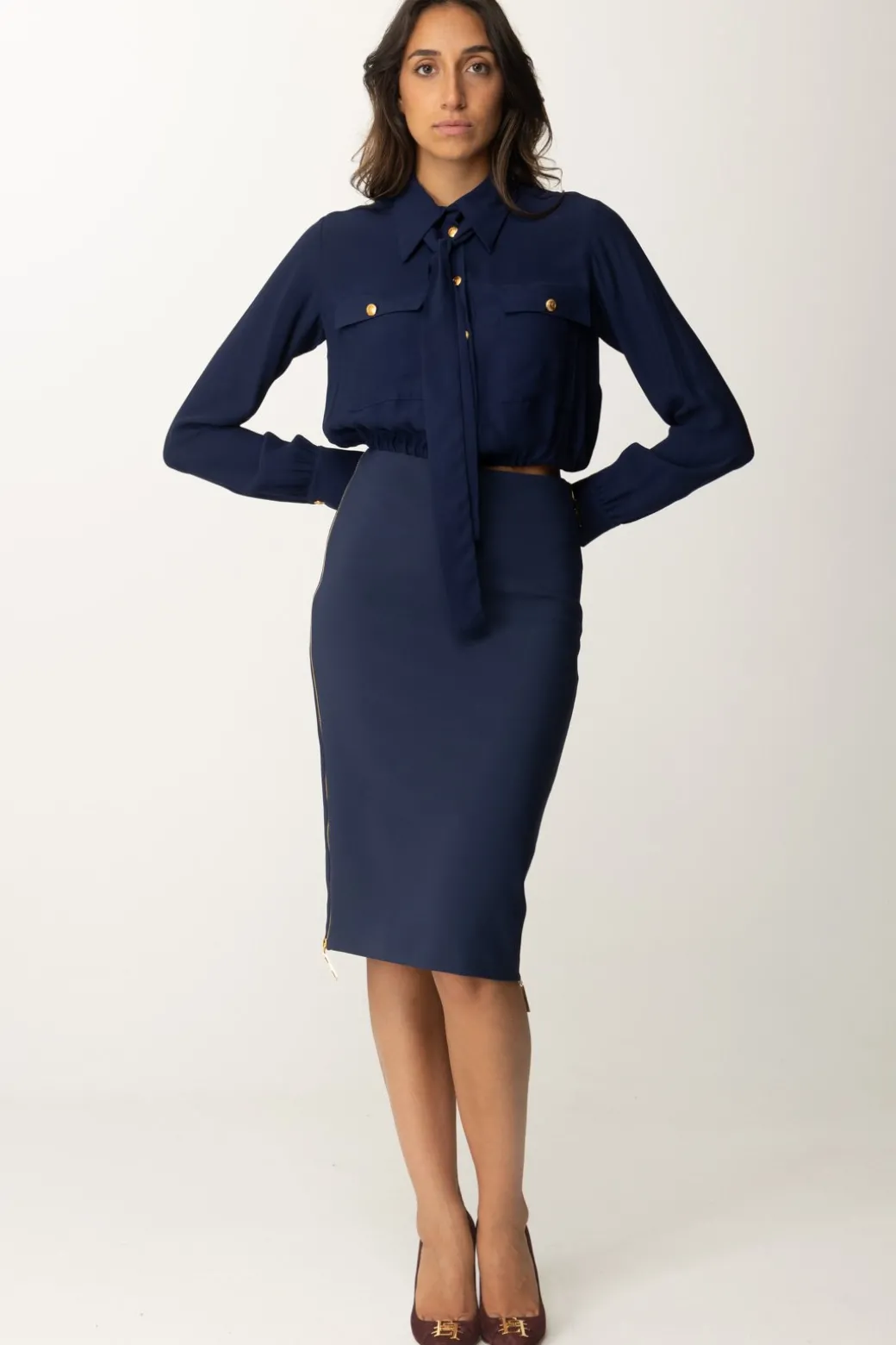 Donna Elisabetta Franchi Gonna Midi a Tubo con Zip