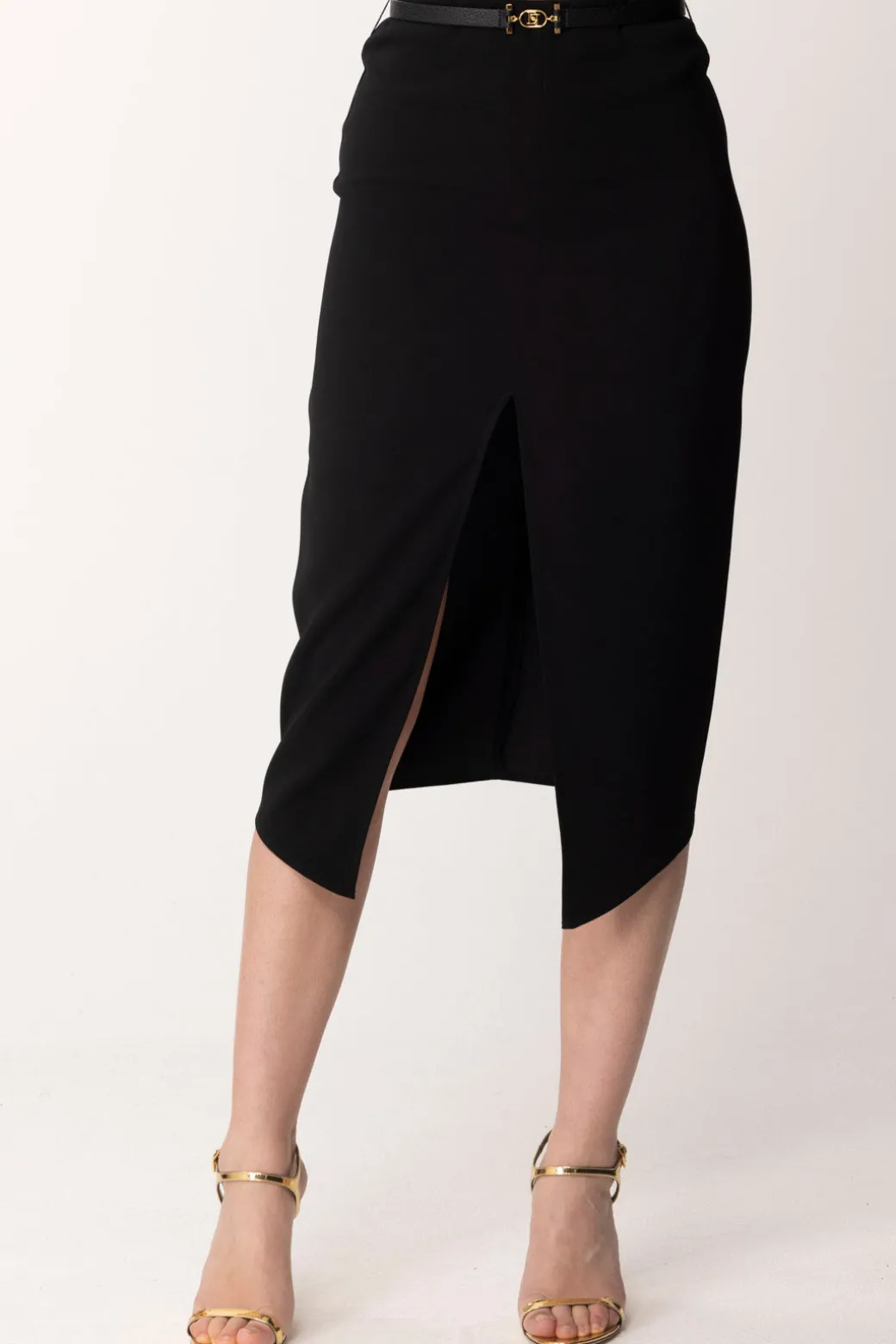 Donna Elisabetta Franchi Gonna Midi con Spacco e Cintura