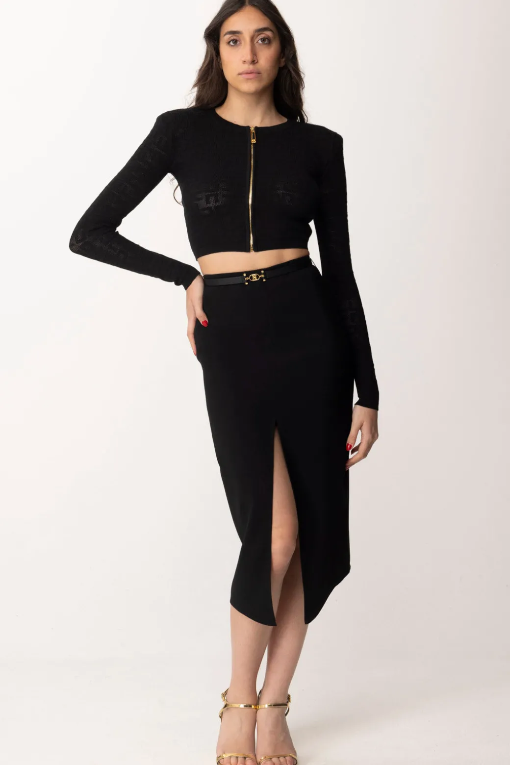 Donna Elisabetta Franchi Gonna Midi con Spacco e Cintura
