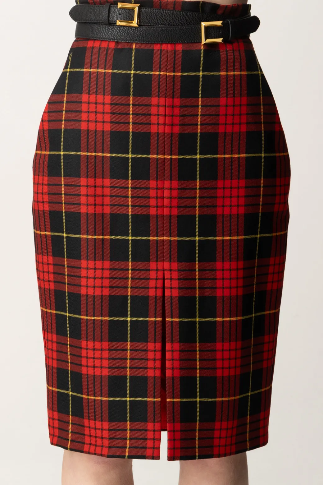 Donna Elisabetta Franchi Gonna Tartan a Tubino con Cintura