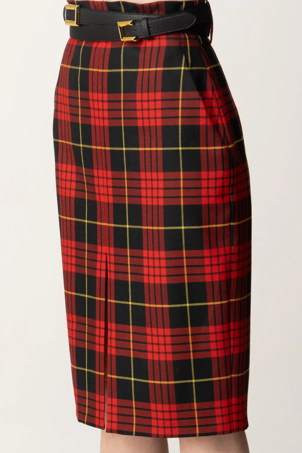 Donna Elisabetta Franchi Gonna Tartan a Tubino con Cintura