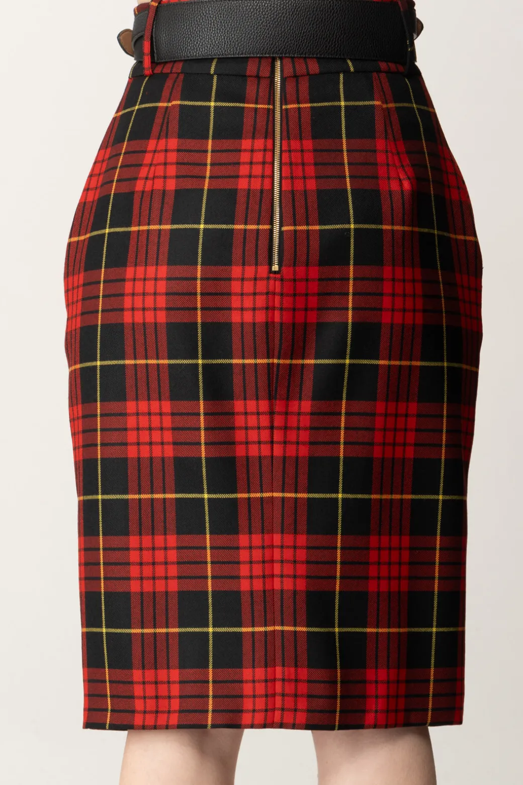 Donna Elisabetta Franchi Gonna Tartan a Tubino con Cintura