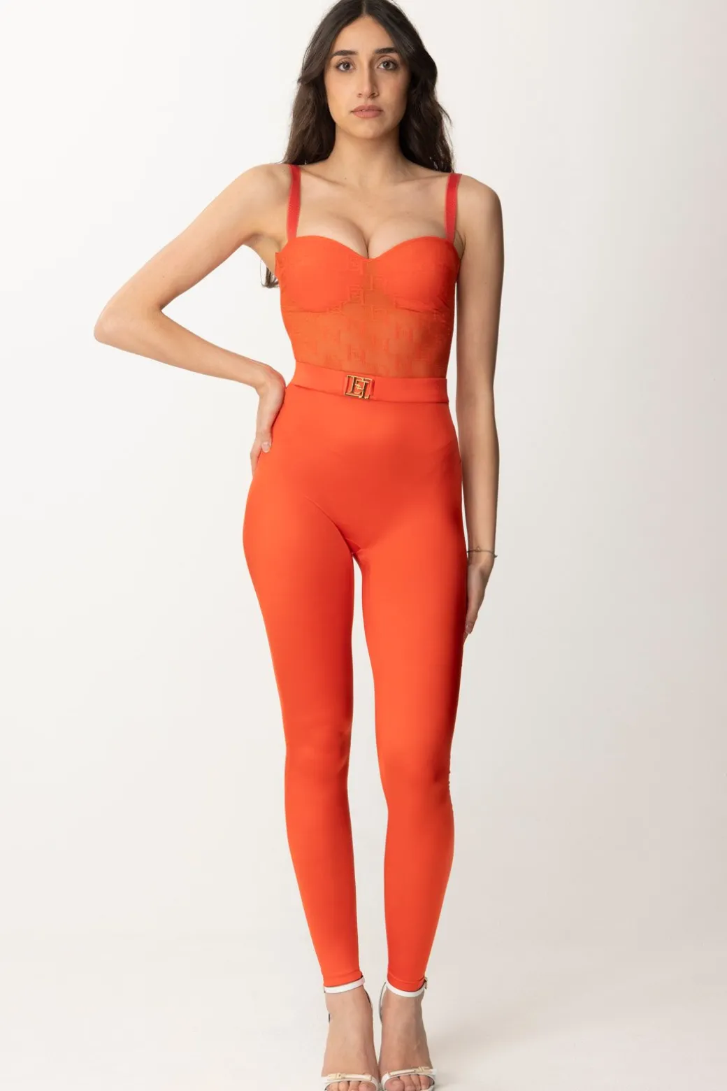 Donna Elisabetta Franchi Leggings In Lycra con Logo