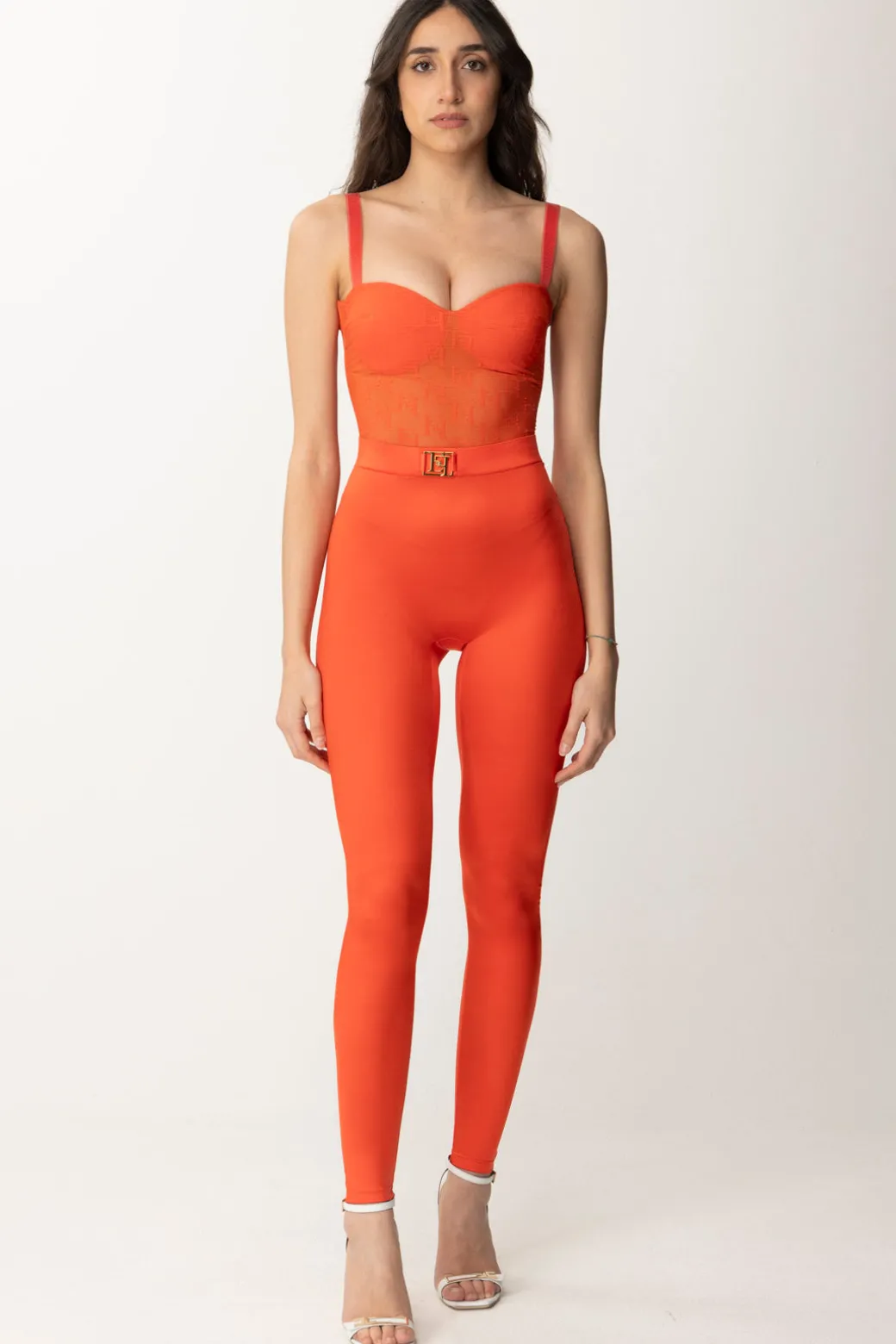 Donna Elisabetta Franchi Leggings In Lycra con Logo