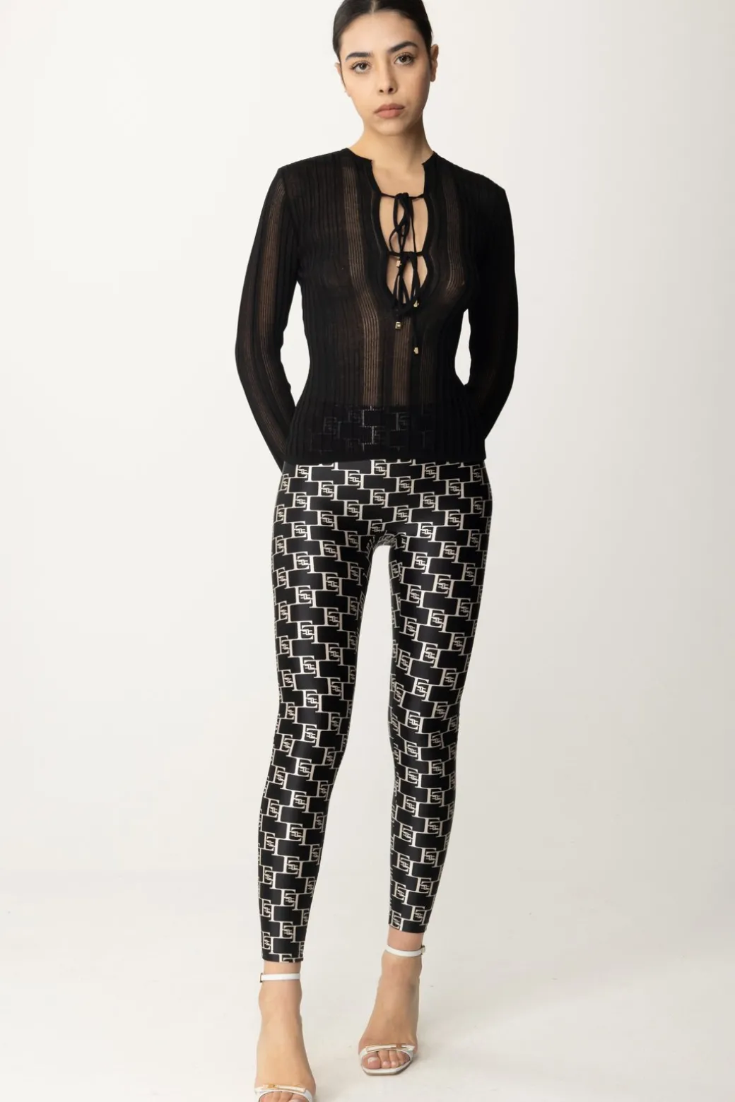 Donna Elisabetta Franchi Maglia a Coste con Scollatura Criss Cross