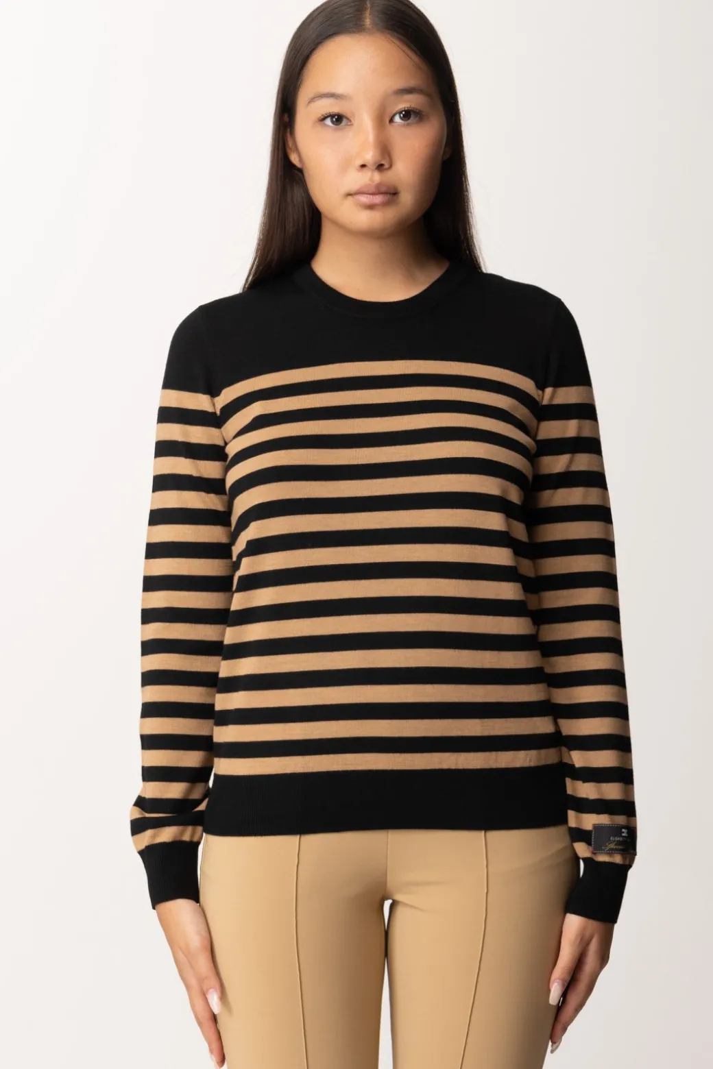 Donna Elisabetta Franchi Maglia a Righe con Etichetta Logo