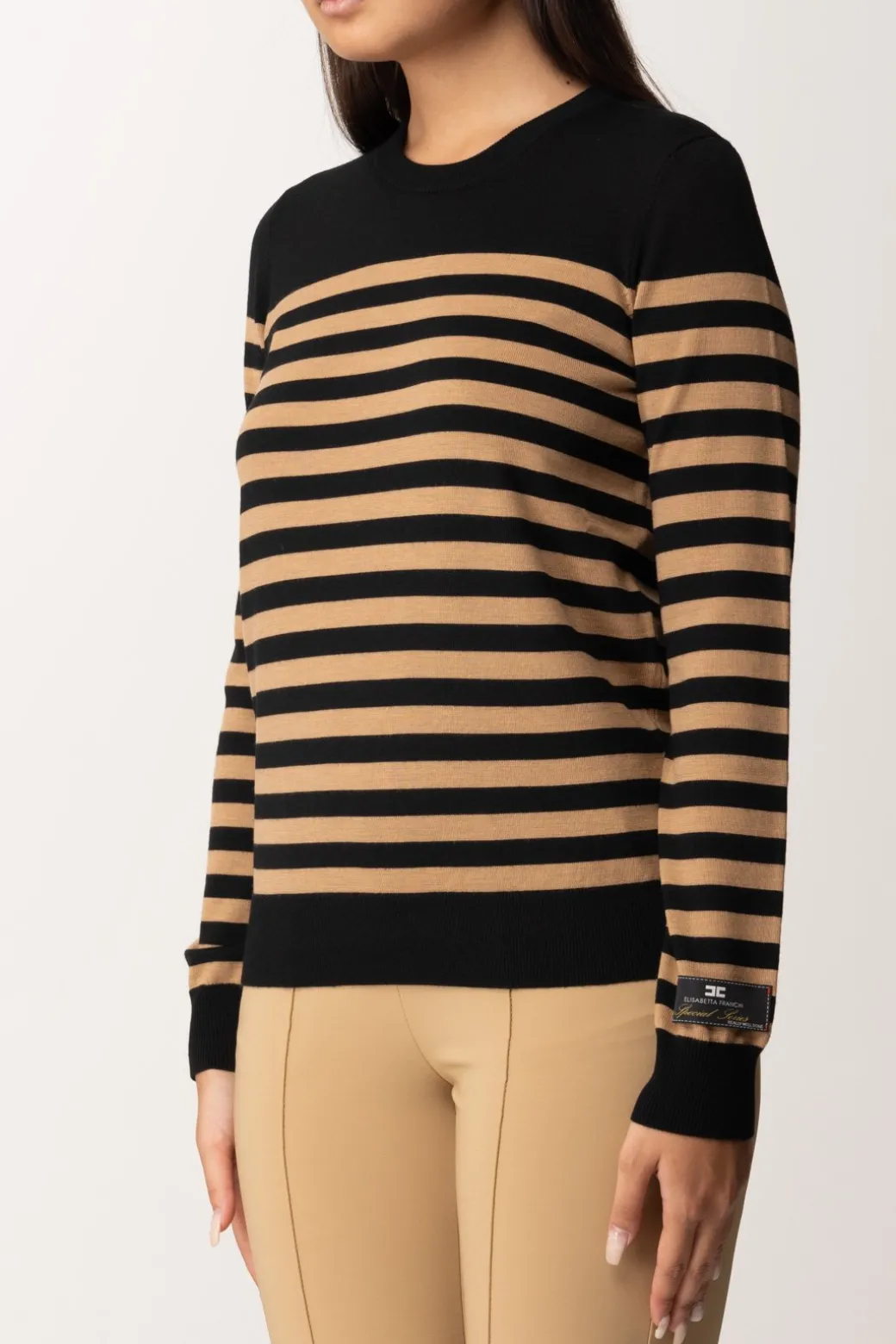 Donna Elisabetta Franchi Maglia a Righe con Etichetta Logo