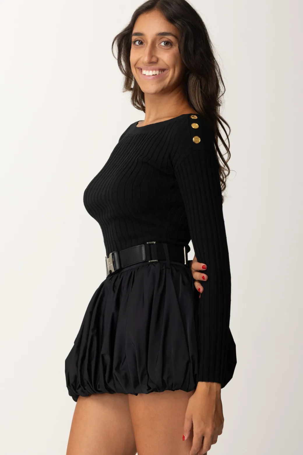 Donna Elisabetta Franchi Maglia Cropped a Coste con Bottoniera