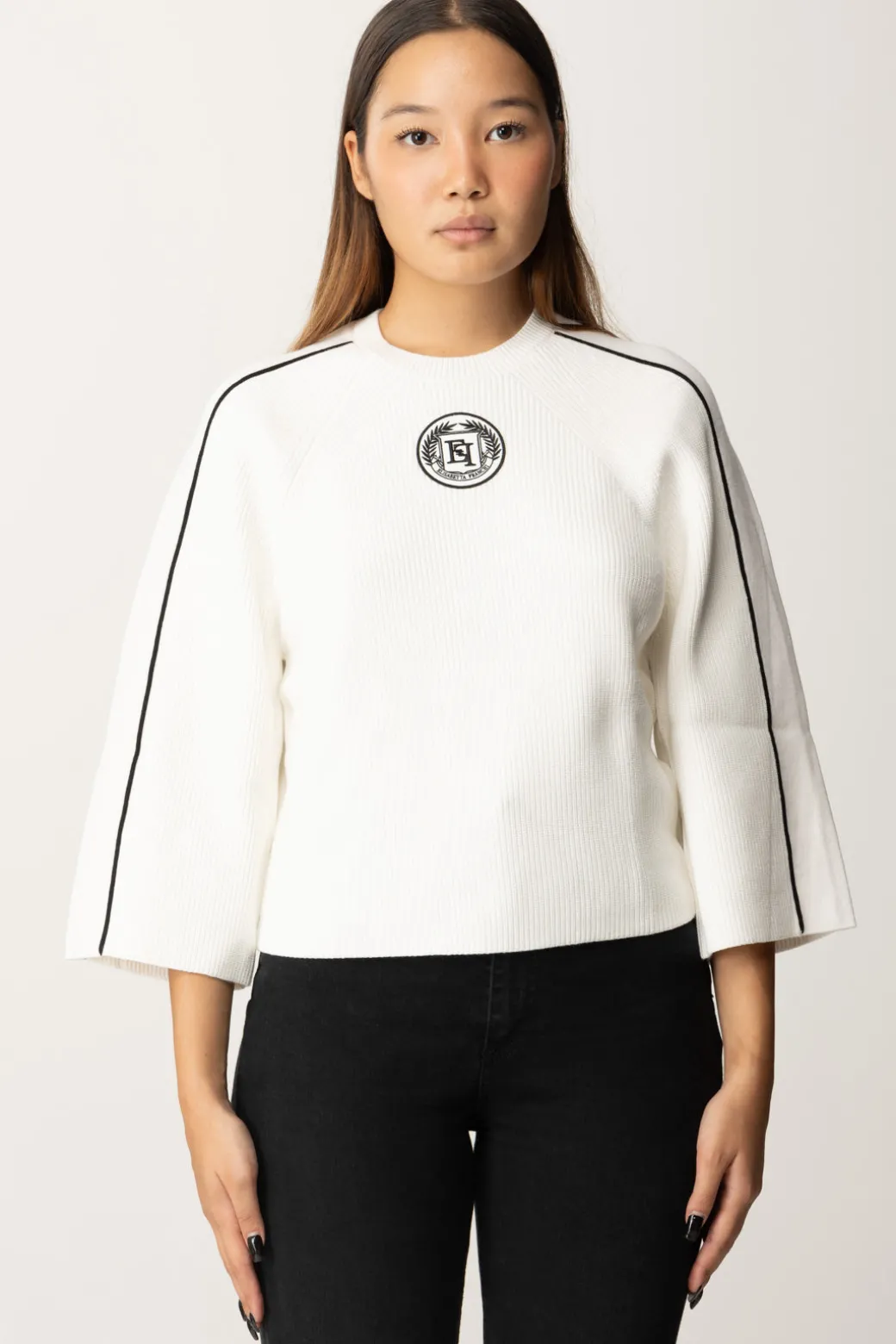 Donna Elisabetta Franchi Maglia Cropped In Viscosa con Patch Logo