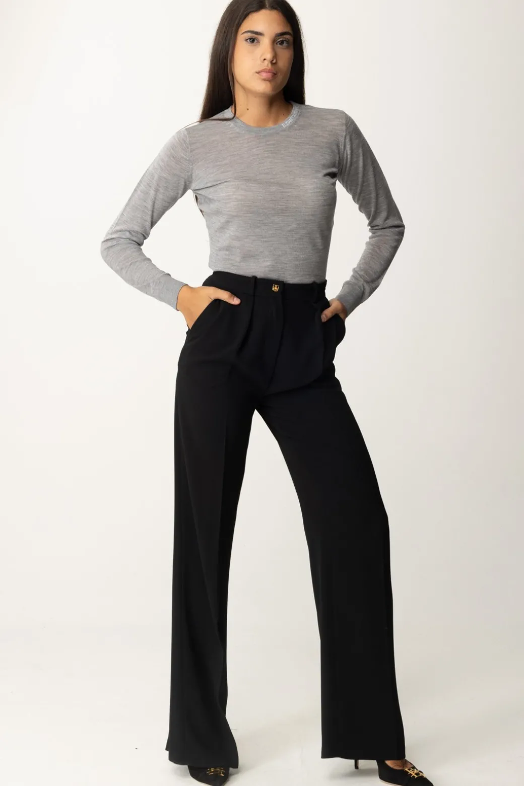 Donna Elisabetta Franchi Maglia In Lana Merino con Colletto Logato