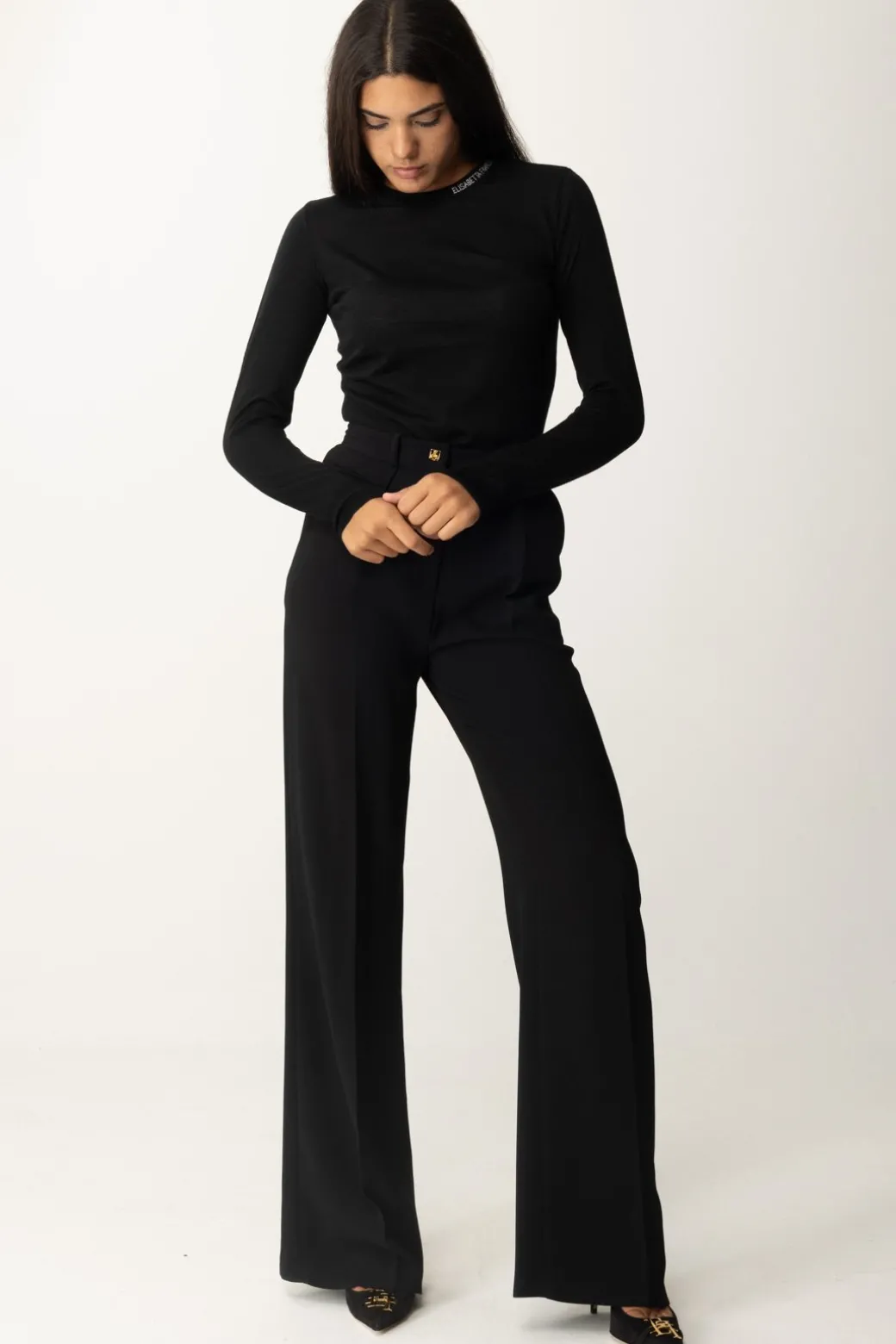 Donna Elisabetta Franchi Maglia In Lana Merino con Colletto Logato