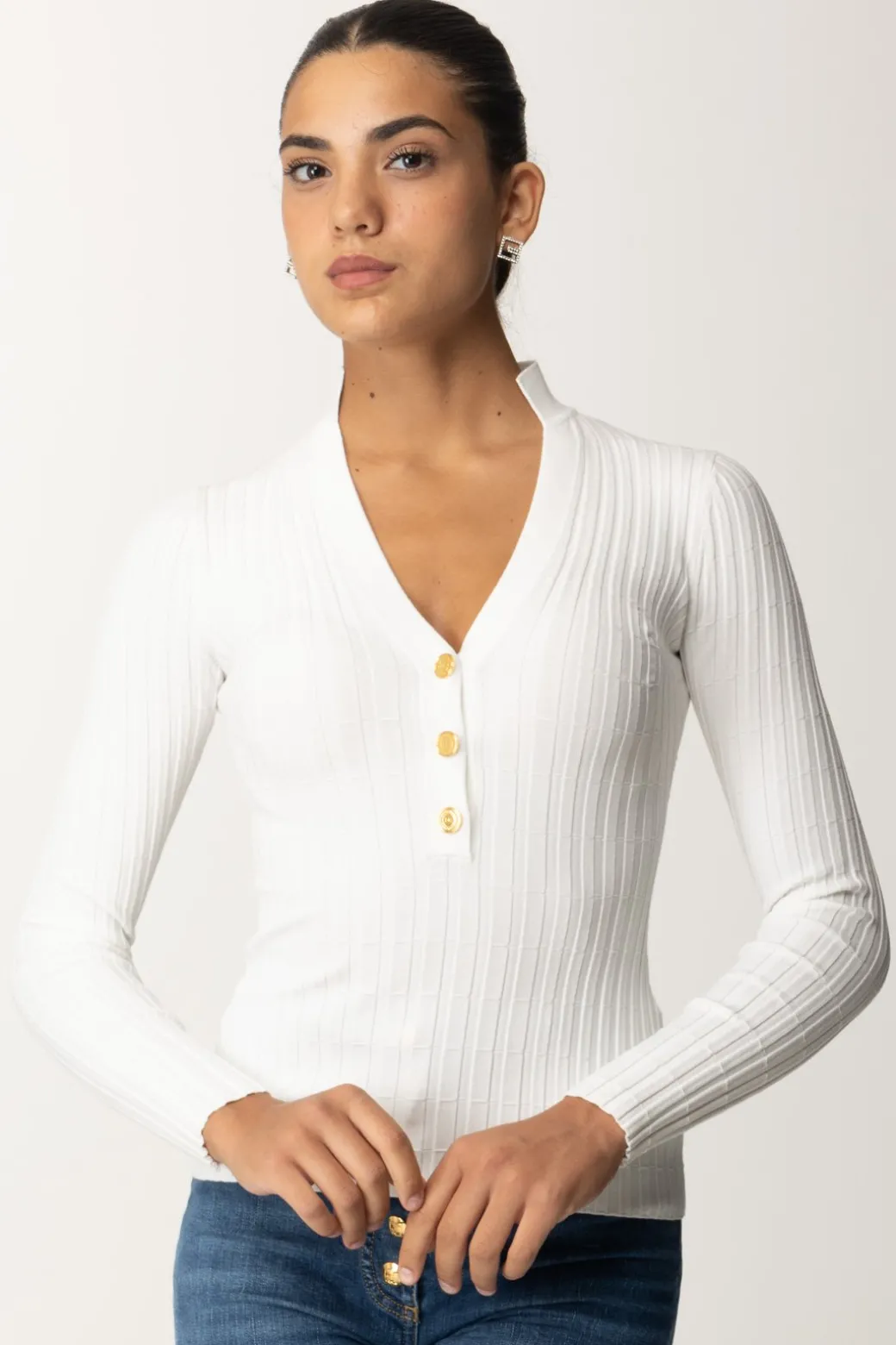 Donna Elisabetta Franchi Maglia In Viscosa a Coste con Bottoniera