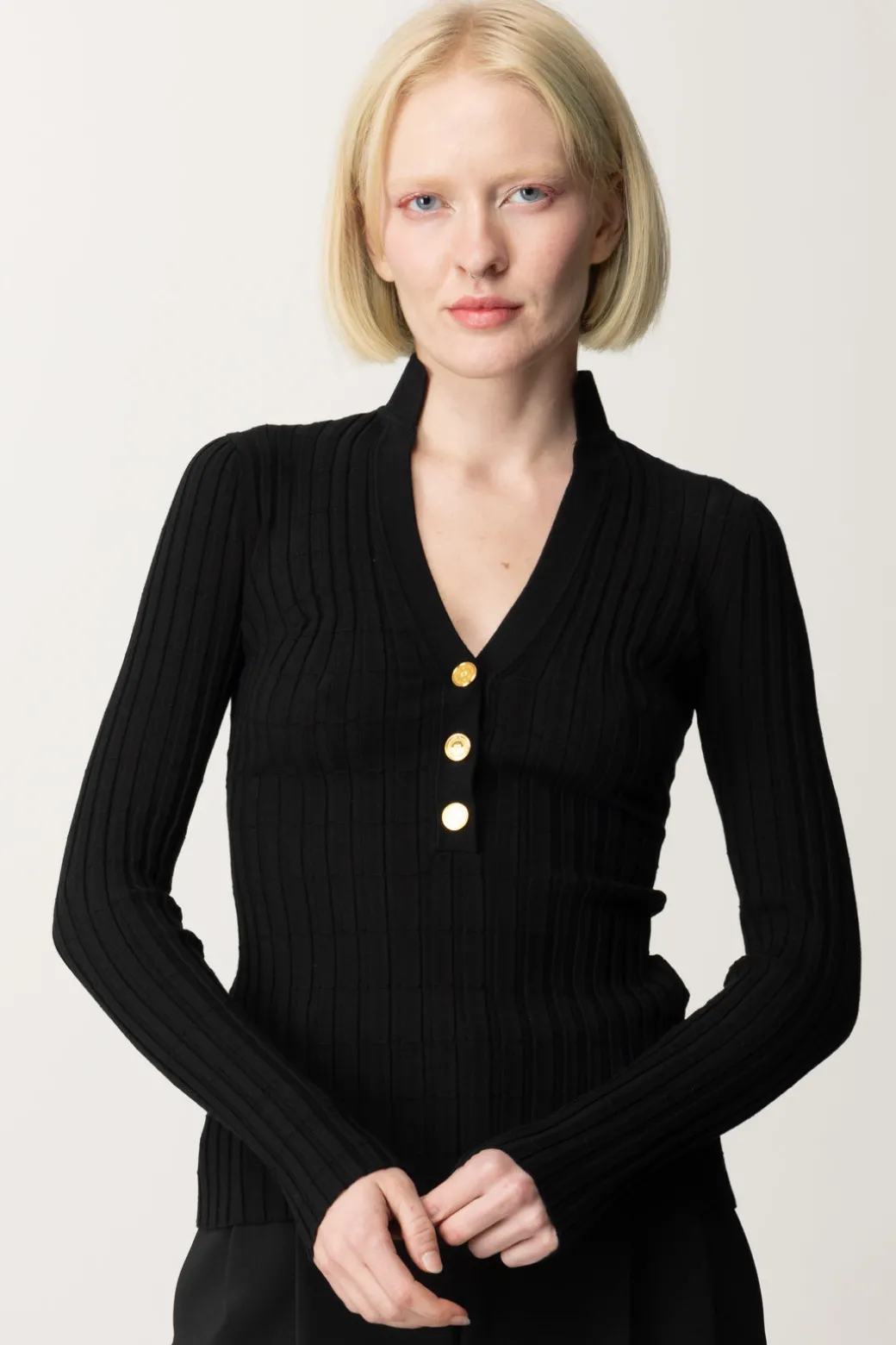 Donna Elisabetta Franchi Maglia In Viscosa a Coste con Bottoniera