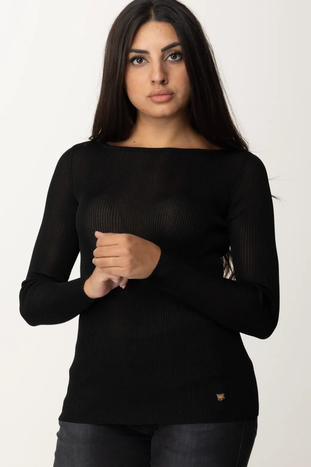 Donna Elisabetta Franchi Maglia In Viscosa a Costine con Placca Logo