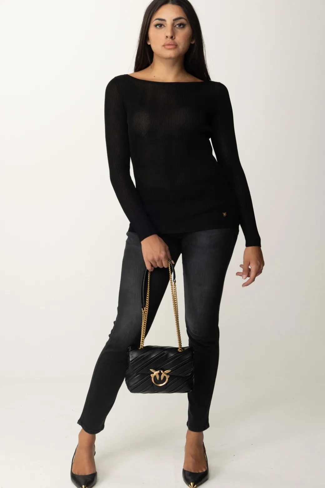 Donna Elisabetta Franchi Maglia In Viscosa a Costine con Placca Logo