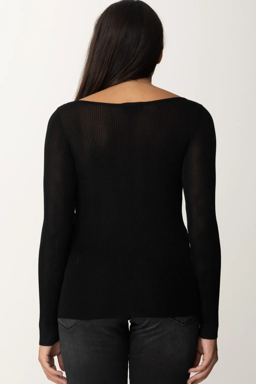 Donna Elisabetta Franchi Maglia In Viscosa a Costine con Placca Logo
