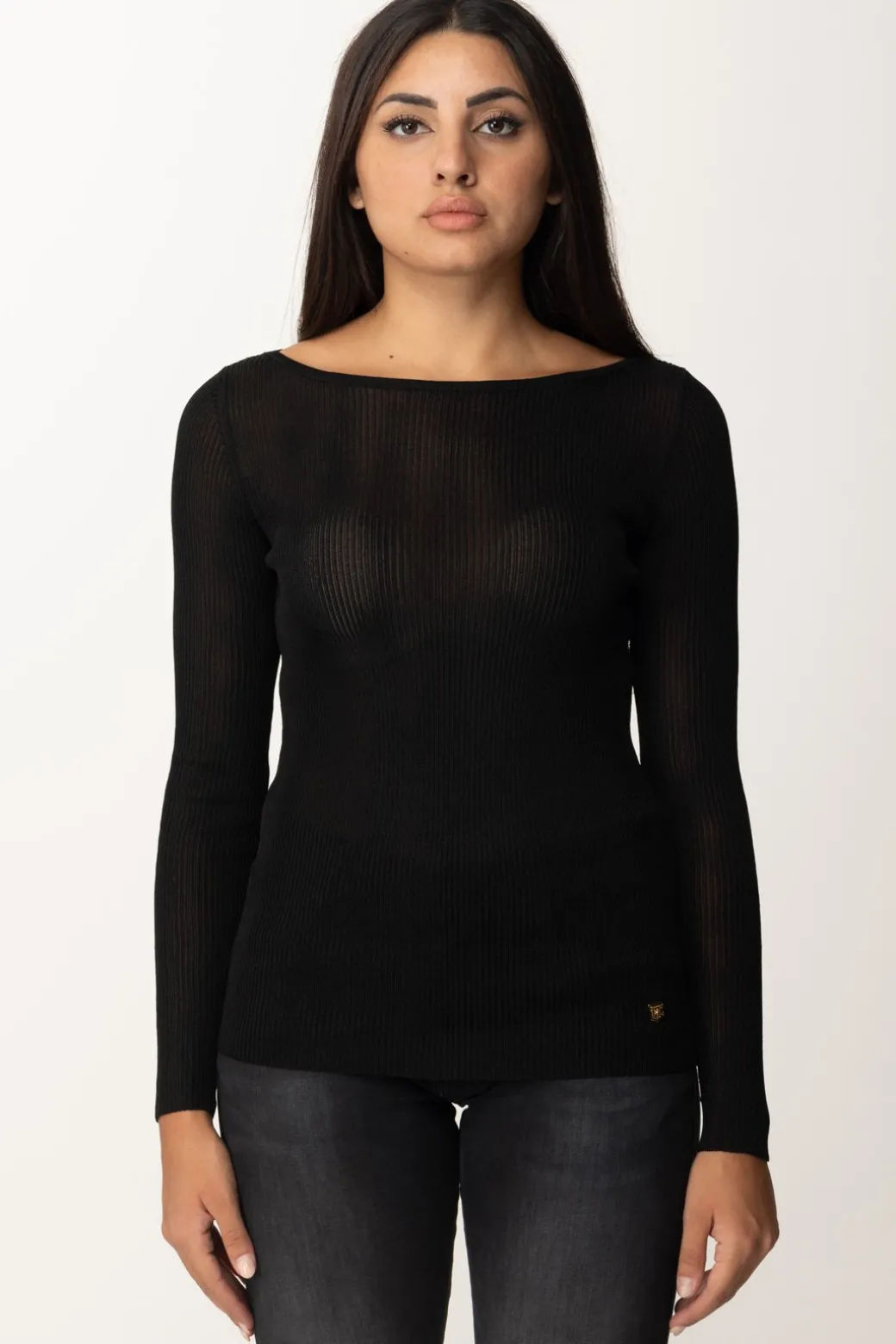 Donna Elisabetta Franchi Maglia In Viscosa a Costine con Placca Logo