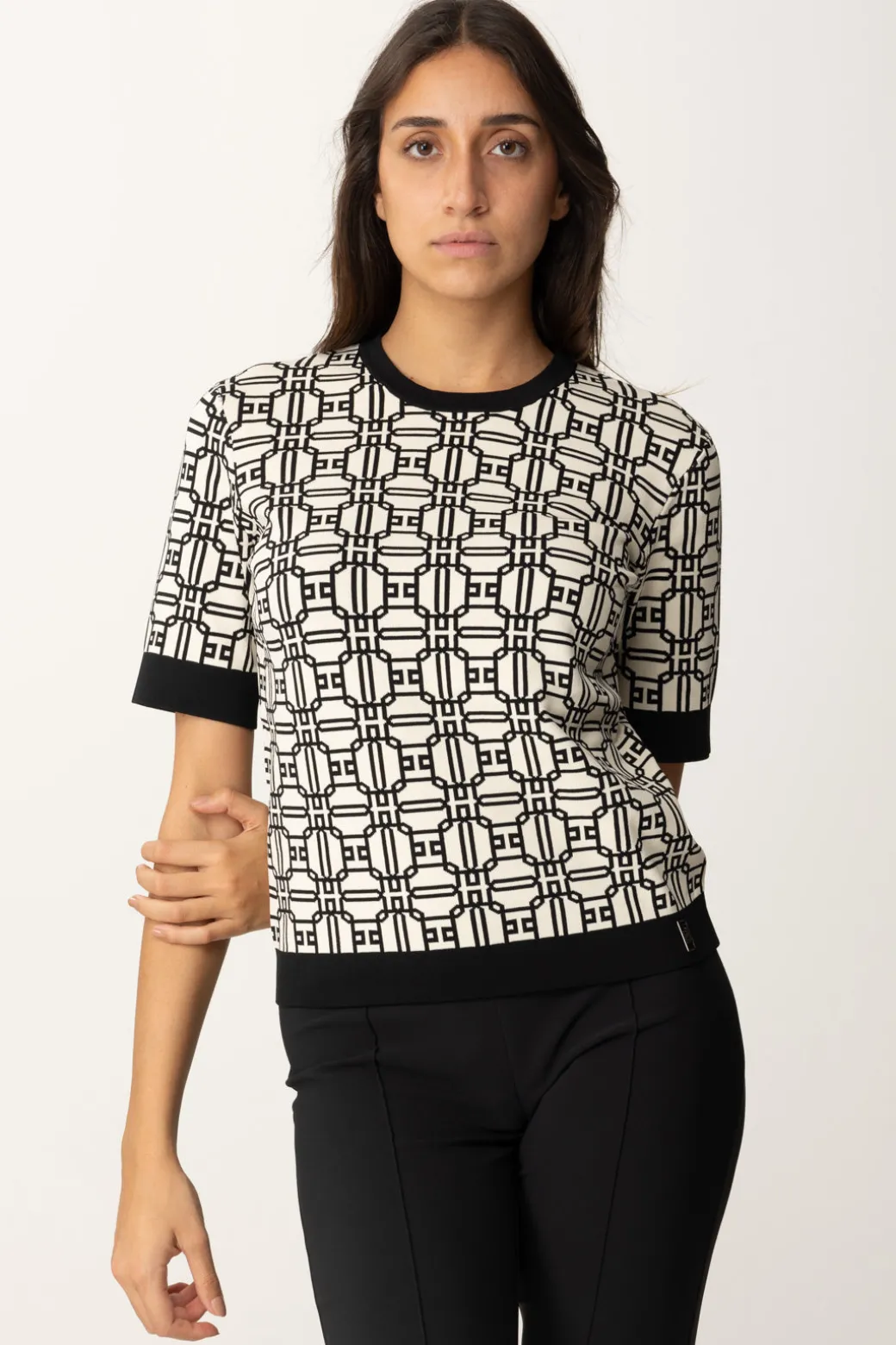 Donna Elisabetta Franchi Maglia Logata a Contrasto