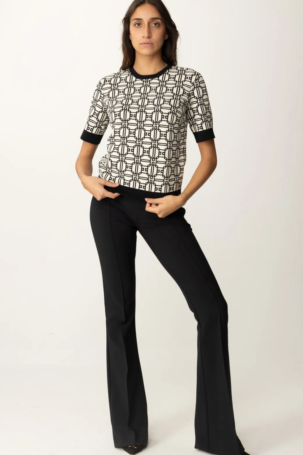 Donna Elisabetta Franchi Maglia Logata a Contrasto