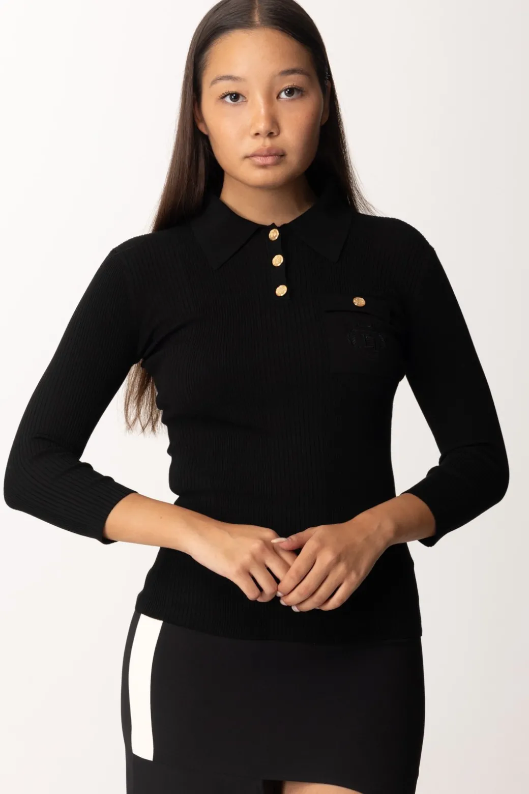 Donna Elisabetta Franchi Maglia Polo In Costine con Ricamo Logo
